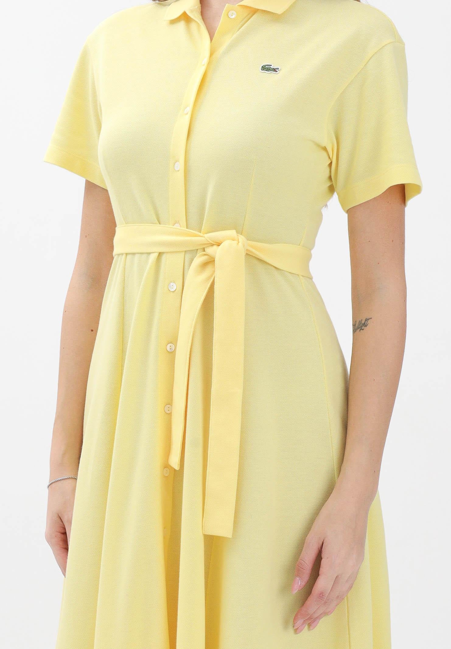 LACOSTE Abito midi giallo da donna in mini piqué EF9621 107 LACOSTE