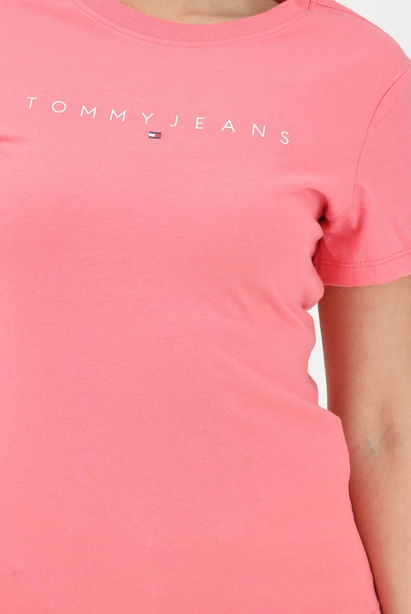 TOMMY JEANS T-shirt a manica corta rosa da donna con logo DW0DW18398 TIE TOMMY JEANS