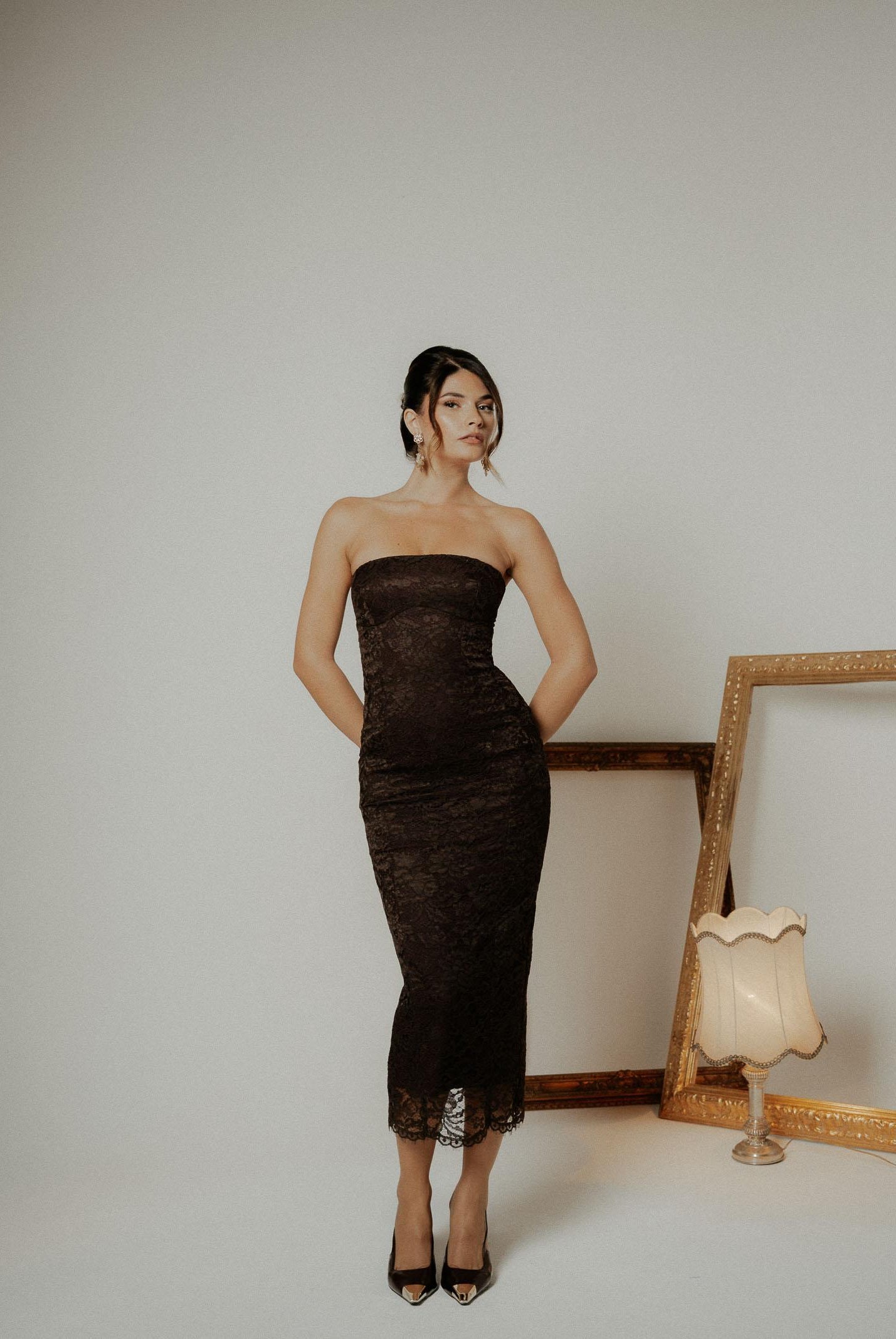 SANTAS Abito midi CHARME in pizzo marrone da donna PV2602 MA SANTAS