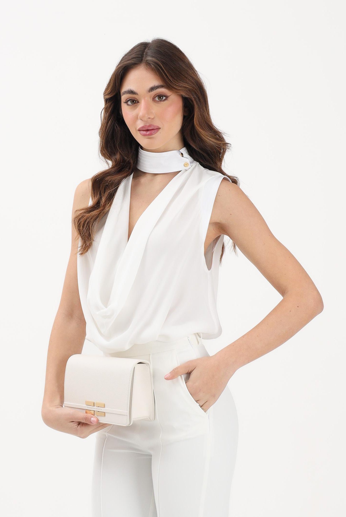 ELISABETTA FRANCHI Top elegante avorio da donna in georgette di viscosa CA13461E2 360 ELISABETTA FRANCHI