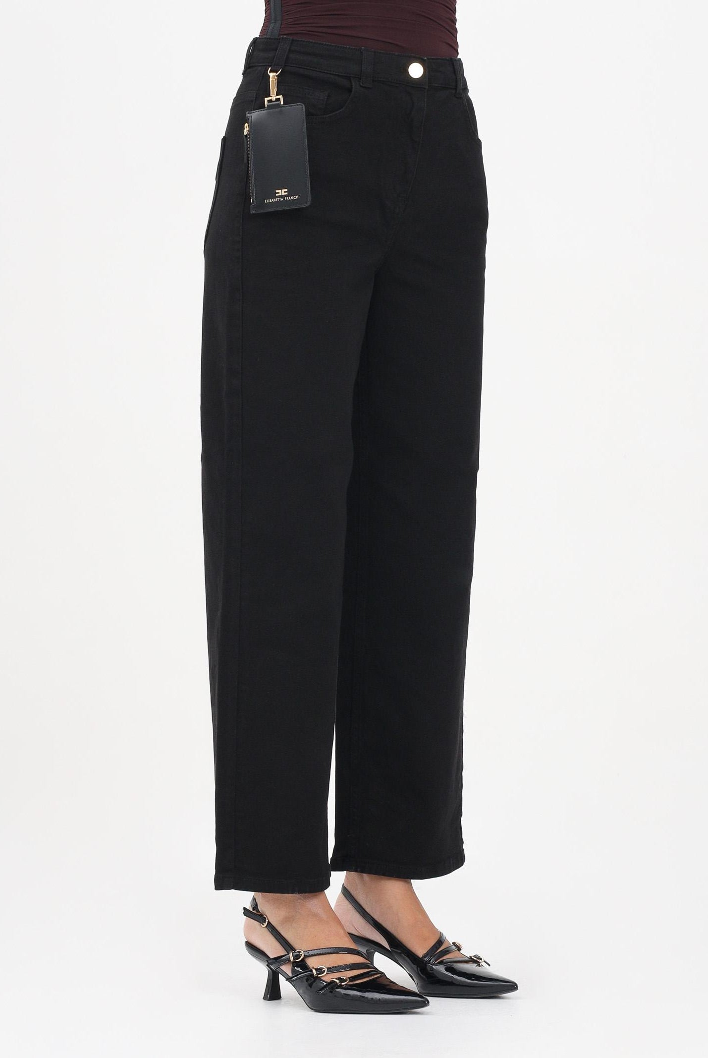 ELISABETTA FRANCHI Jeans in denim nero da donna con costruzione boyfriend PJ04D56E2 110 ELISABETTA FRANCHI