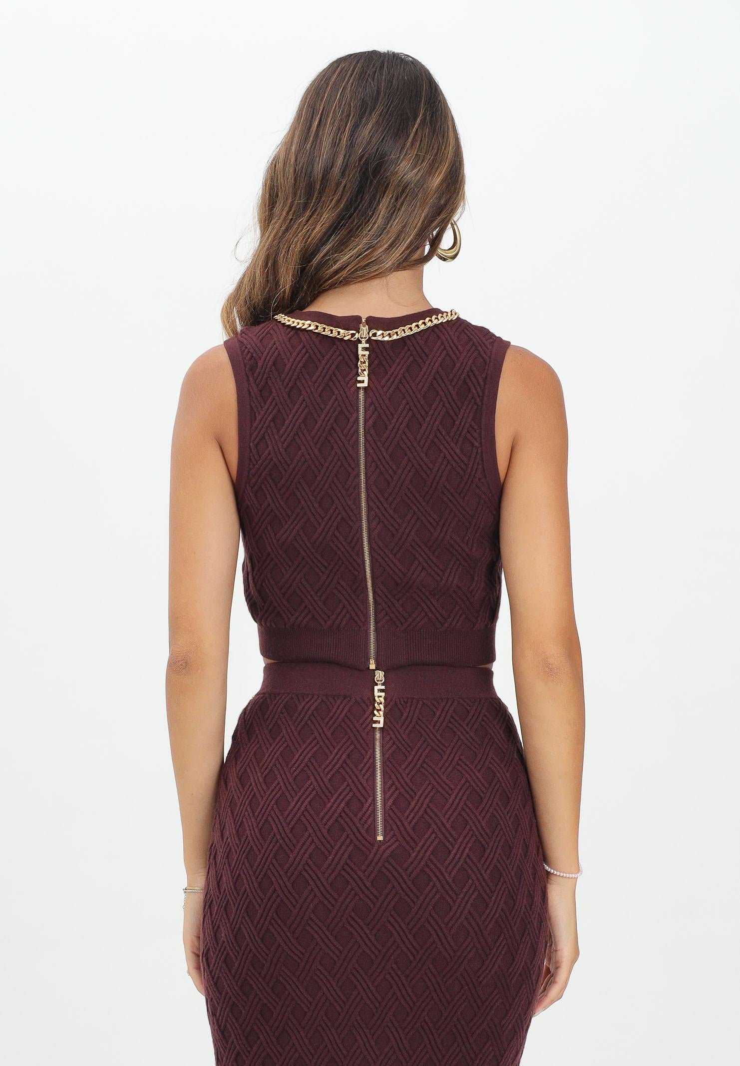 ELISABETTA FRANCHI Top in maglia bordeaux da donna con motivo a rombi TK60B56E2 EA4 ELISABETTA FRANCHI