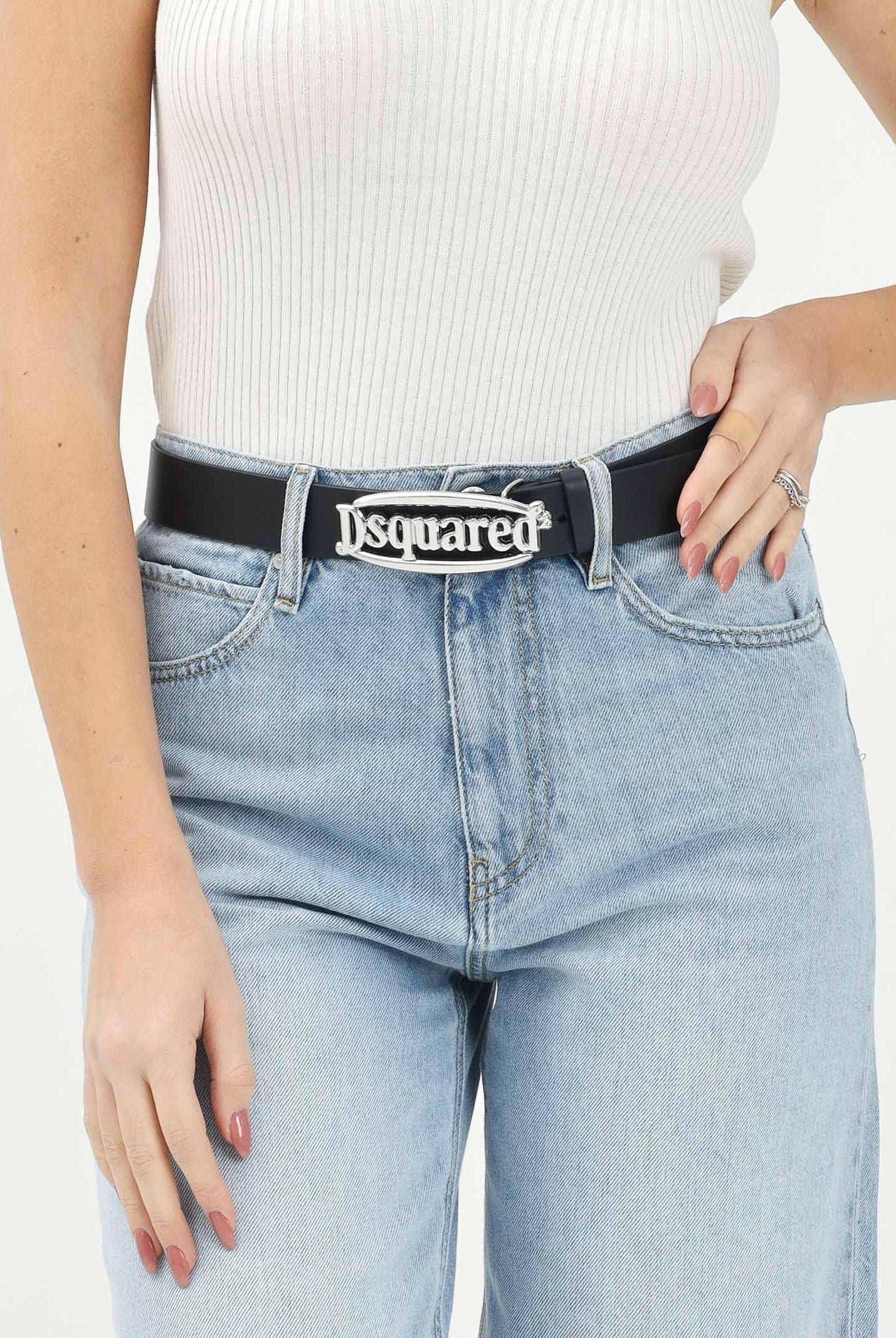 DSQUARED2 Cintura nera da donna con maxi fibbia logo DQ2914D005Z DQ900 DSQUARED2