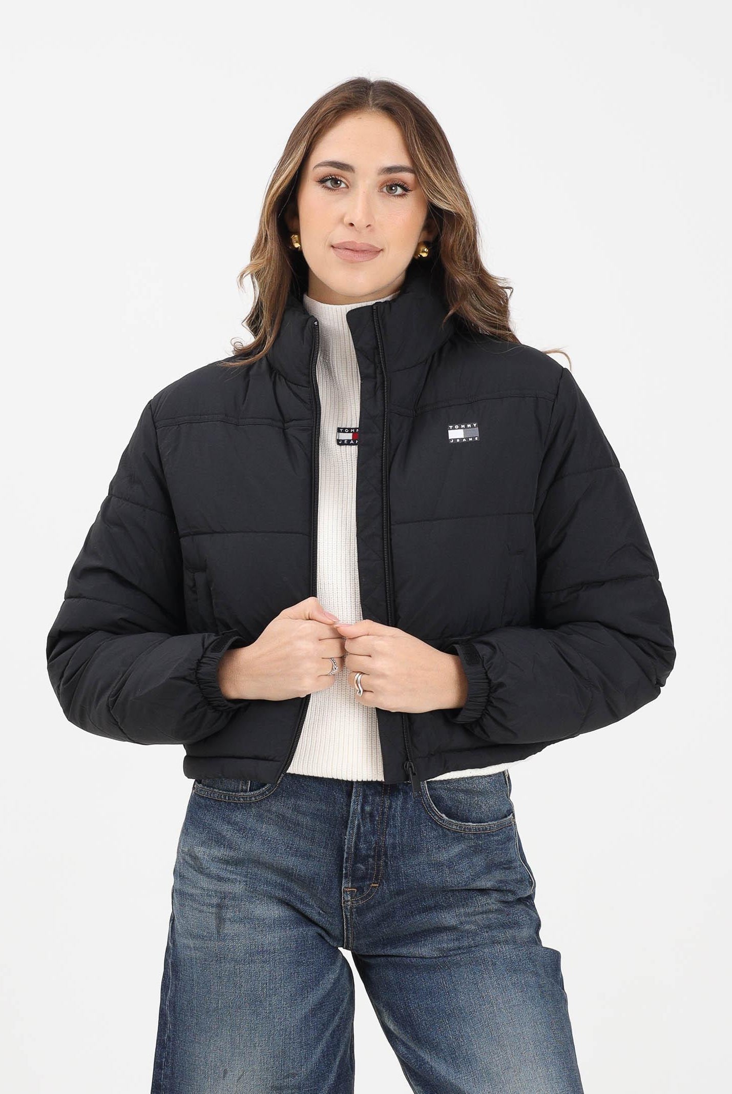 TOMMY JEANS Piumino nero da donna con logo DW0DW21620BDS . TOMMY JEANS