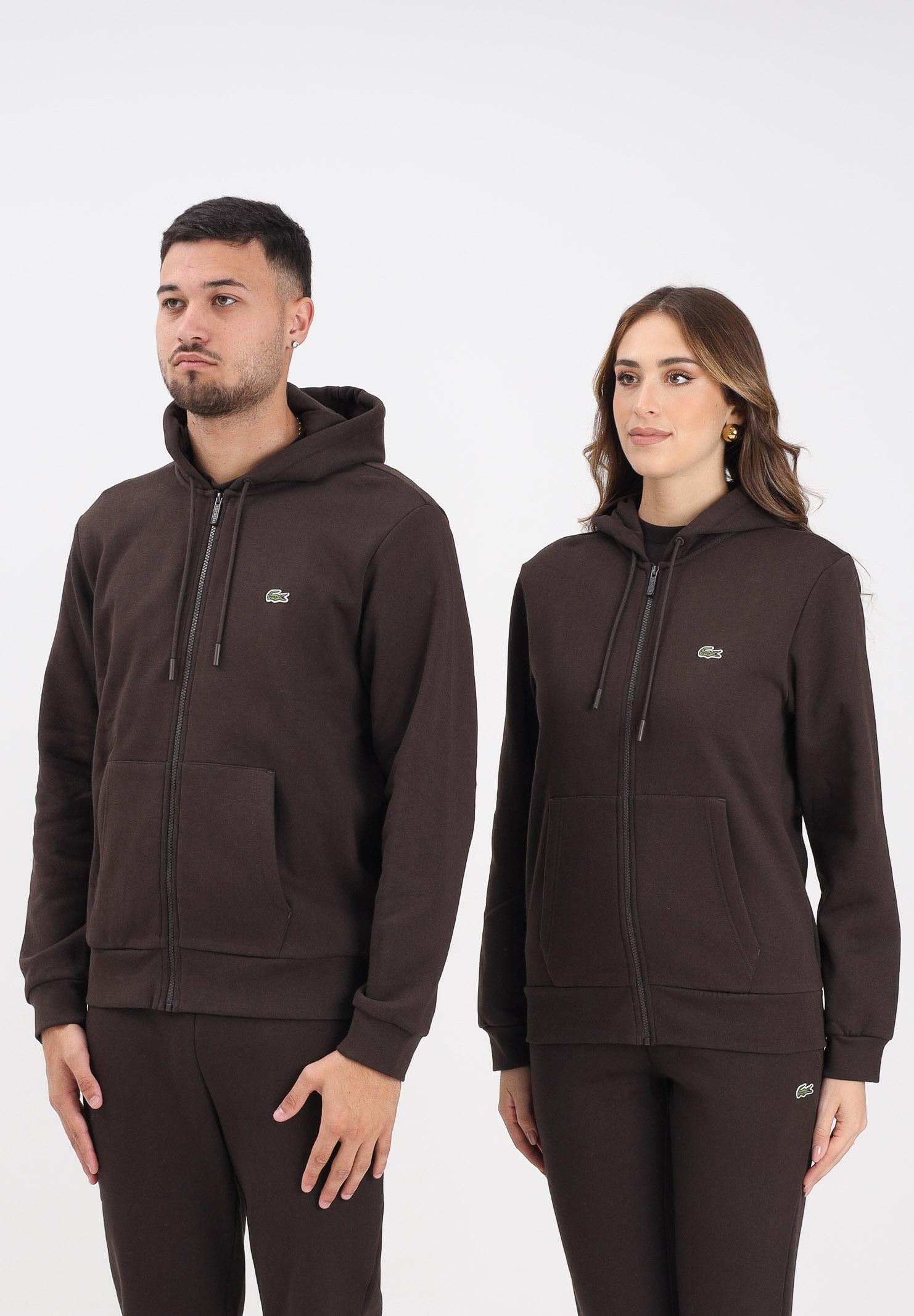 LACOSTE Felpa con zip marrone per uomo e donna SH9626 SKB LACOSTE