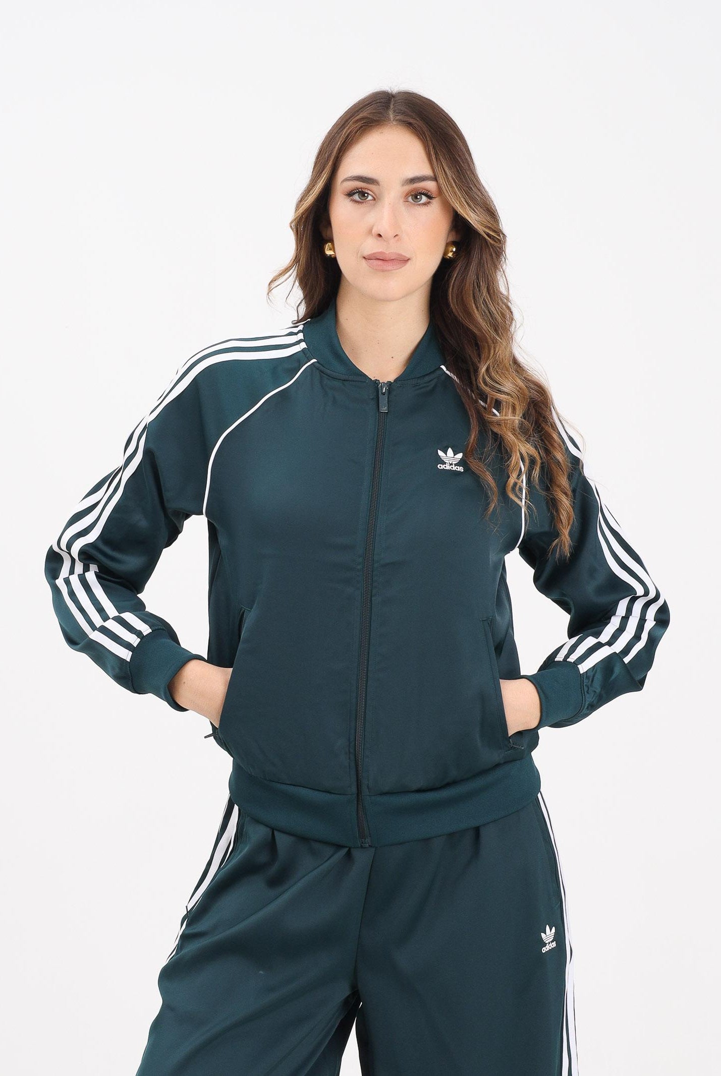 ADIDAS ORIGINALS Felpa con zip SST verde scuro da donna JZ6732 ADIDAS ORIGINALS