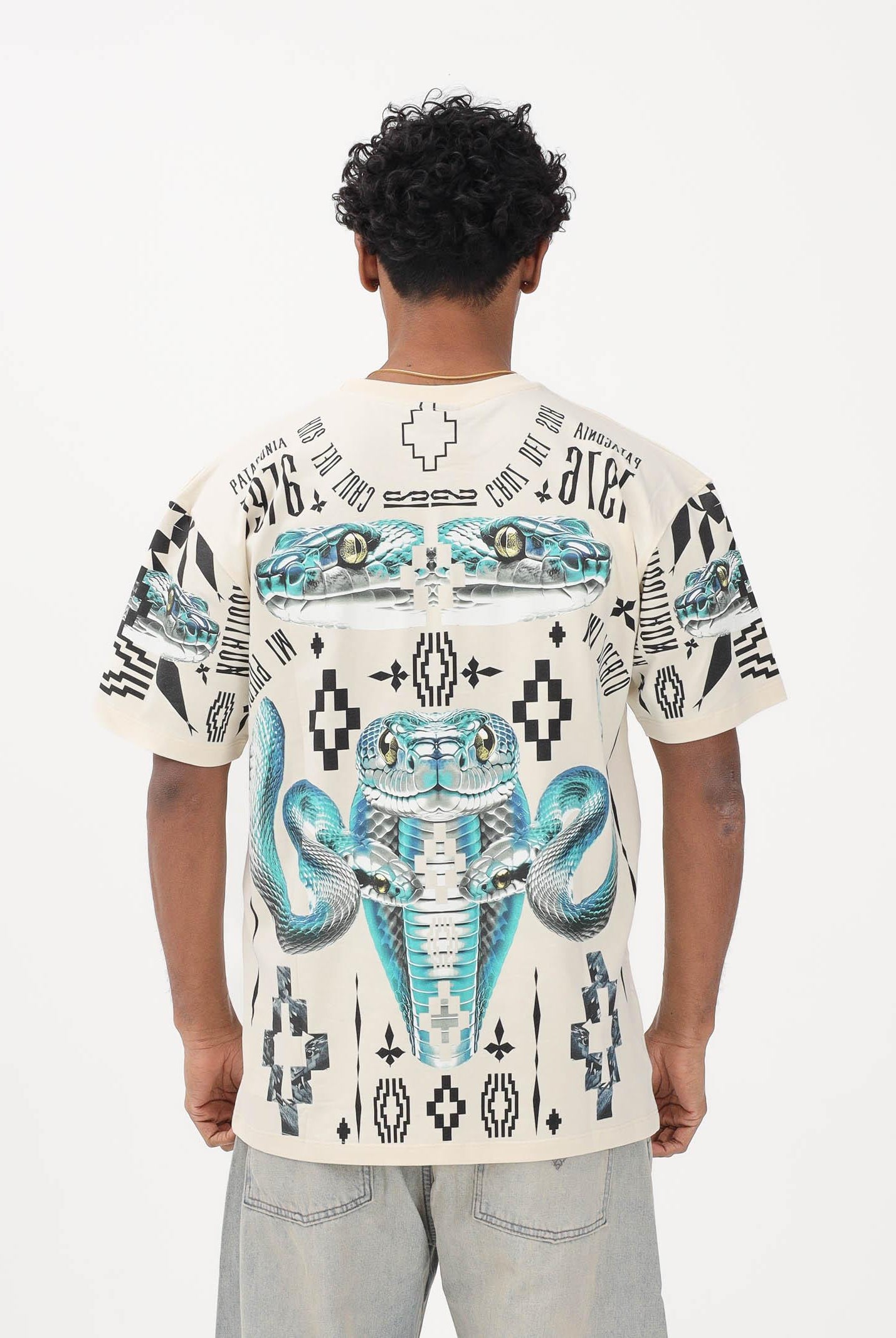 MARCELO BURLON COUNTY OF MILAN T-shirt a manica corta beige da uomo con stampa S6CMMATH037 412 MARCELO BURLON COUNTY OF MILAN