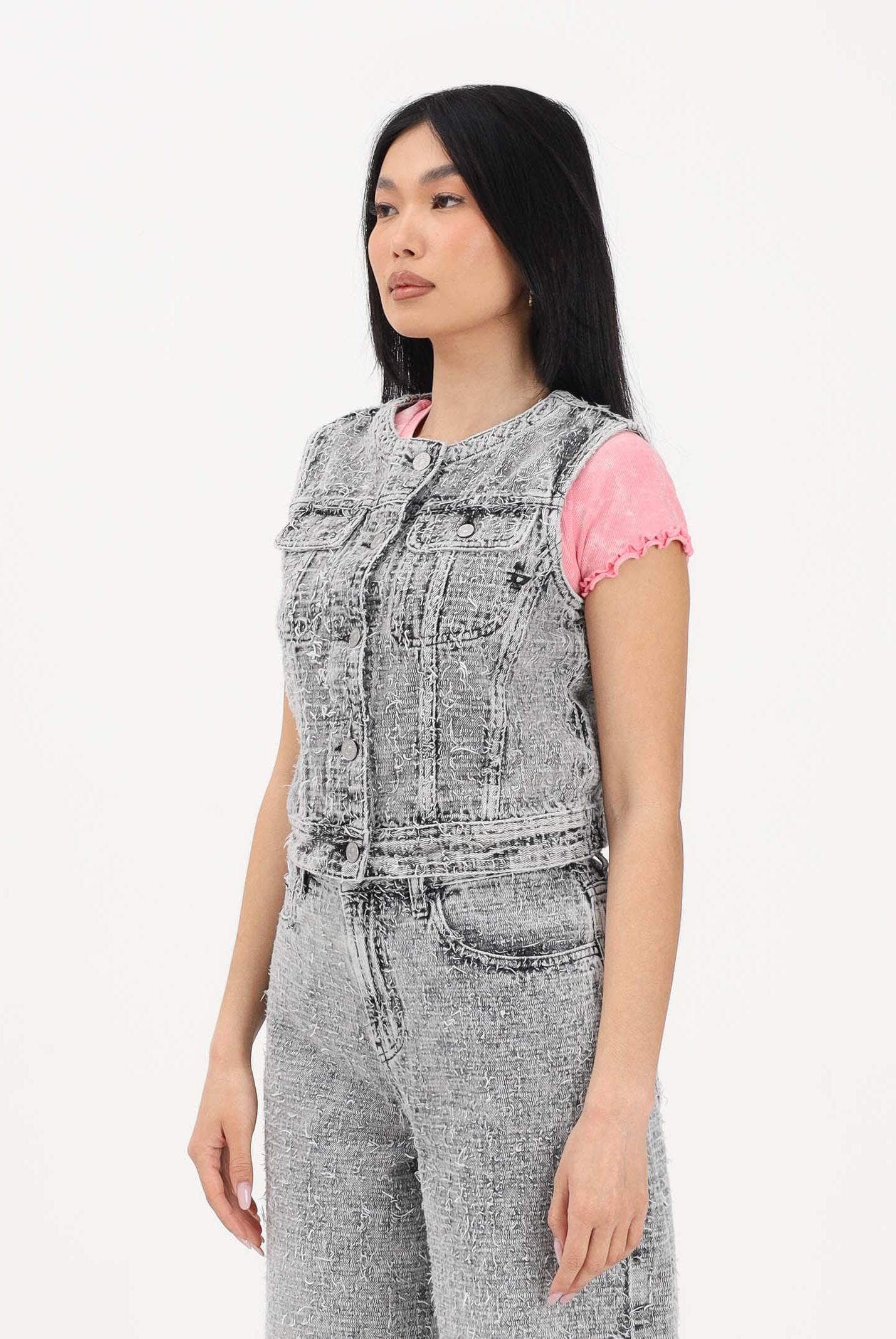 DIESEL Gilet grigio per donna, ragazze e bambine in denim effetto tweed J02509KXBR5 K02 DIESEL