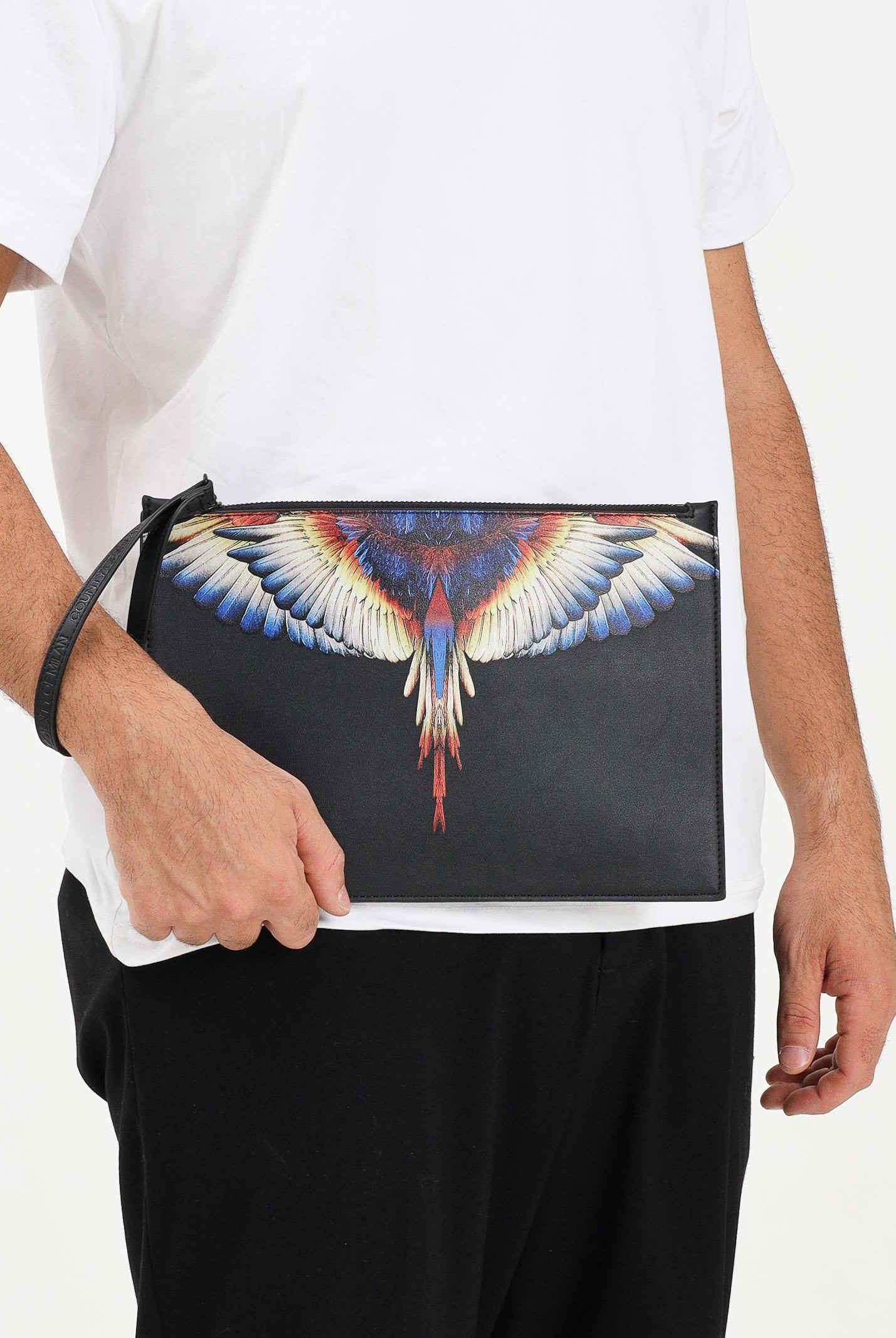 MARCELO BURLON COUNTY OF MILAN Pochette a mano nera per uomo e donna con stampa COMAF250133 MARCELO BURLON COUNTY OF MILAN