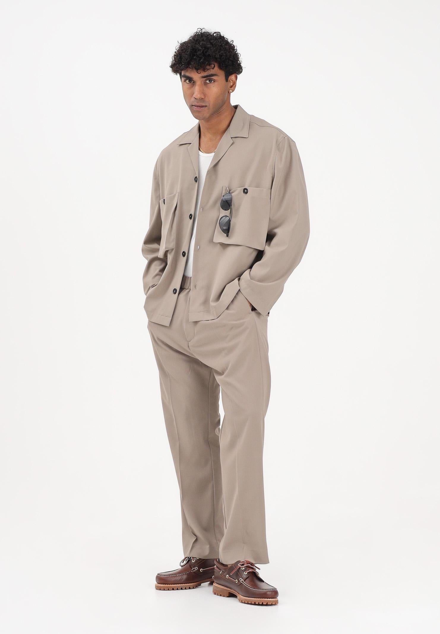 I'M BRIAN Camicia a manica lunga beige da uomo con tasche cargo CA3625 TA I'M BRIAN
