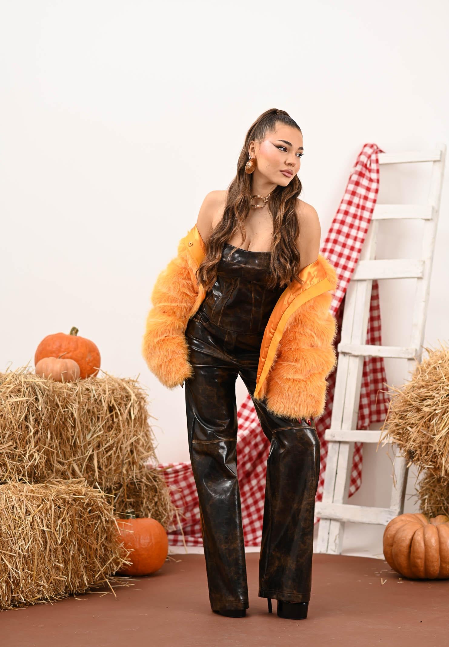 PATRIZIA PEPE Pantalone in tessuto spalmato marrone da donna 8P0758E064 J4L8 PATRIZIA PEPE