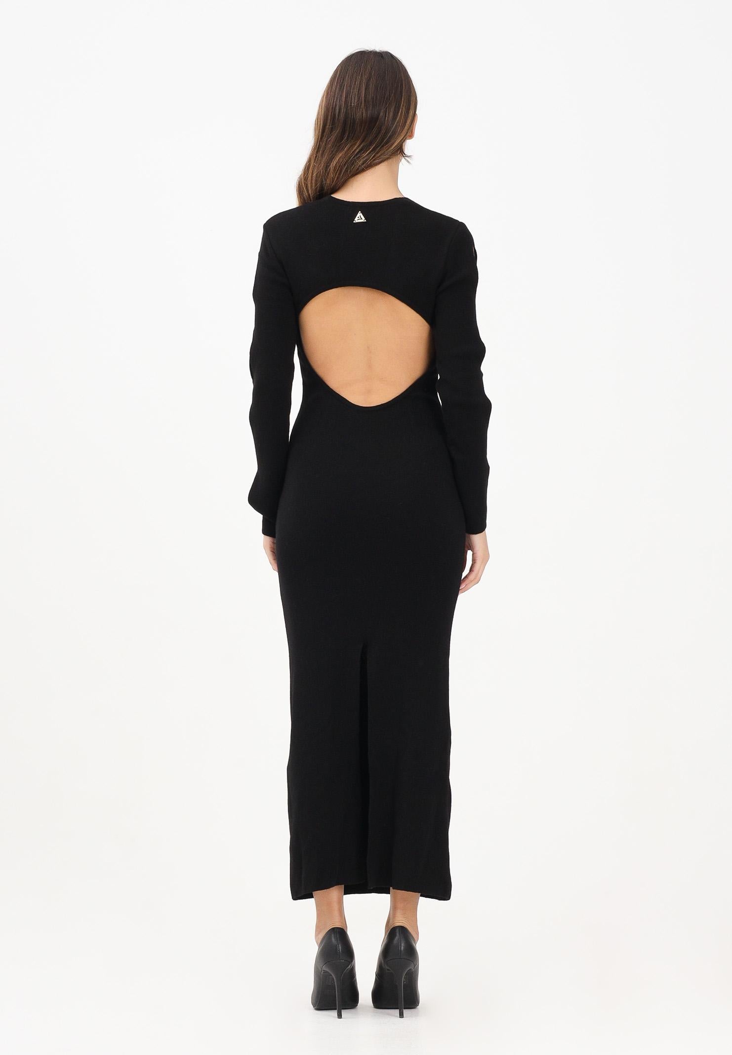 AKEP Abito lungo nero da donna con dettaglio fori su maniche VSKD11034 V3 AKEP