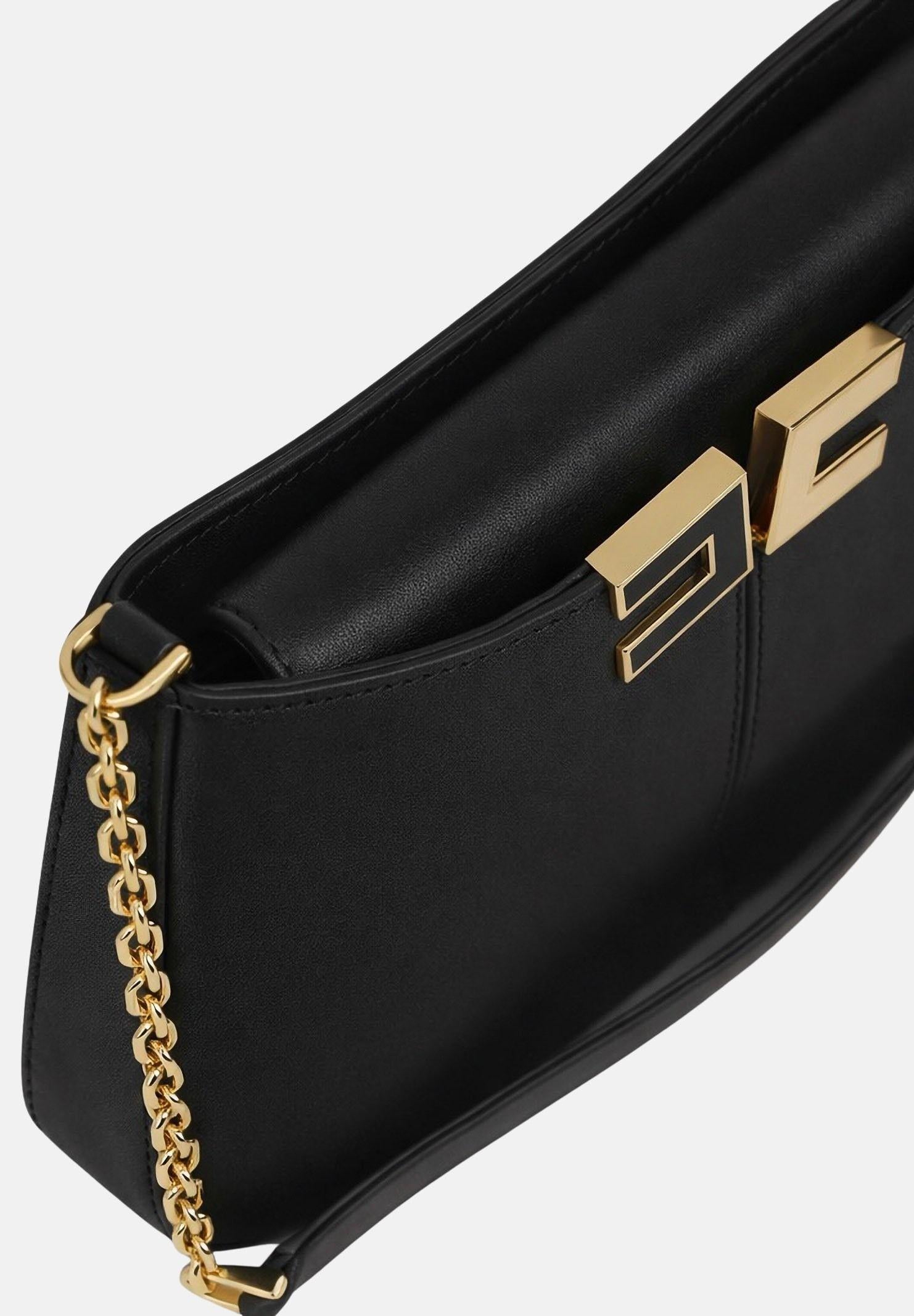 ELISABETTA FRANCHI Borsa a spalla nera da donna con dettaglio logo BS93A61E2 110 ELISABETTA FRANCHI