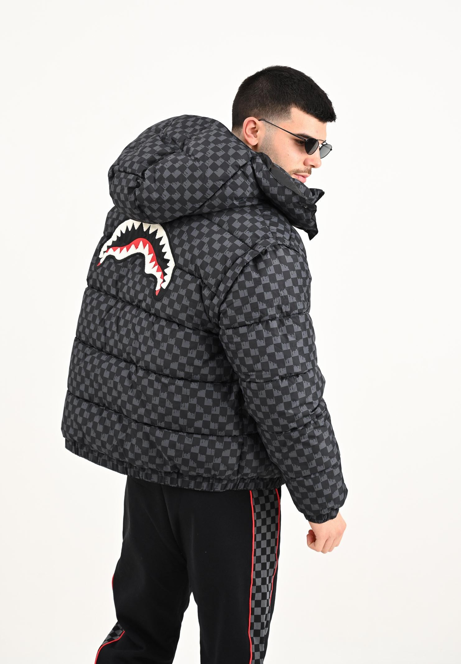 SPRAYGROUND Piumino Drip Check grigio e nero per uomo e donna SP748GRY . SPRAYGROUND