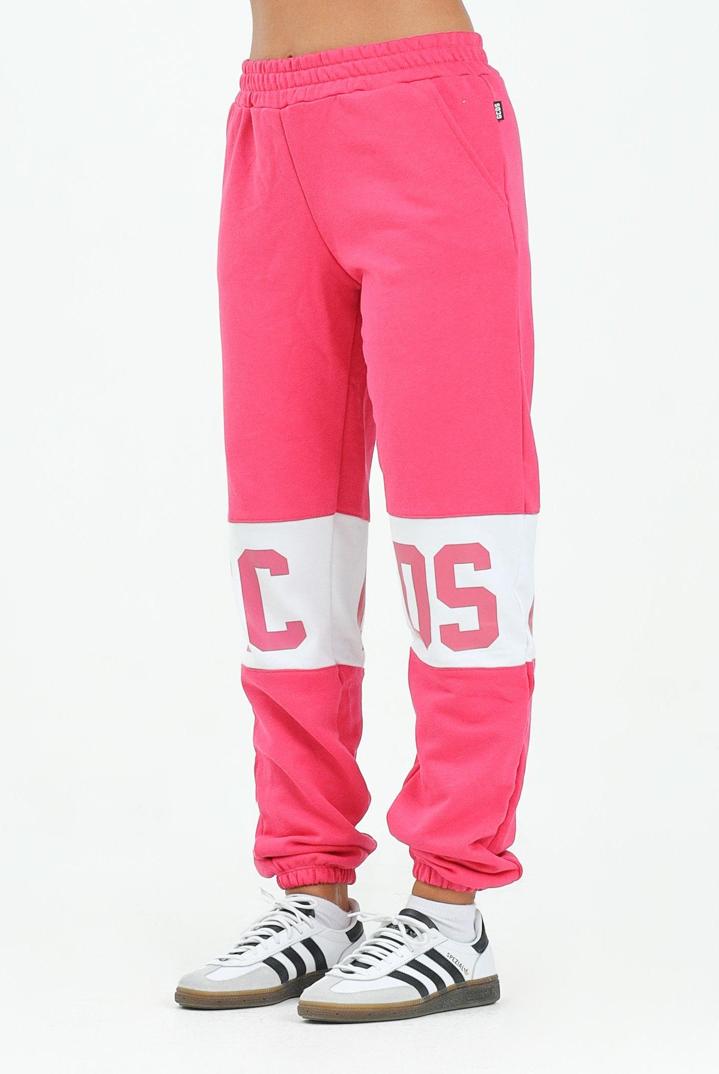 GCDS Pantalone sportivo fucsia per donna, ragazzi e bambini con banda a contrasto e logo B2JU3017BA2 59 GCDS