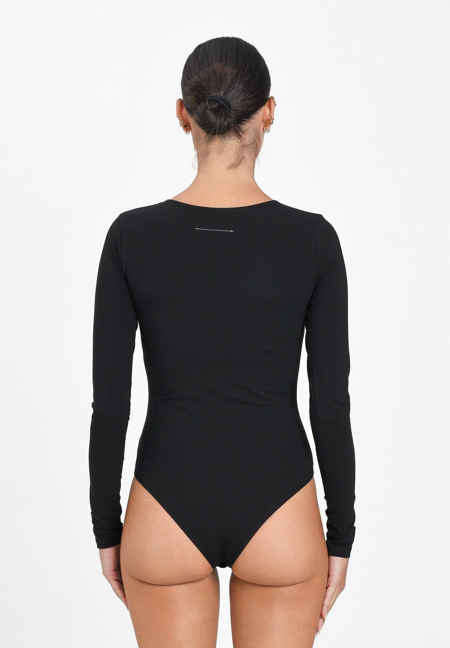 MAISON MARGIELA Body a maniche lunghe nero per donna e ragazze con logo M60911MM06L M6900 MAISON MARGIELA