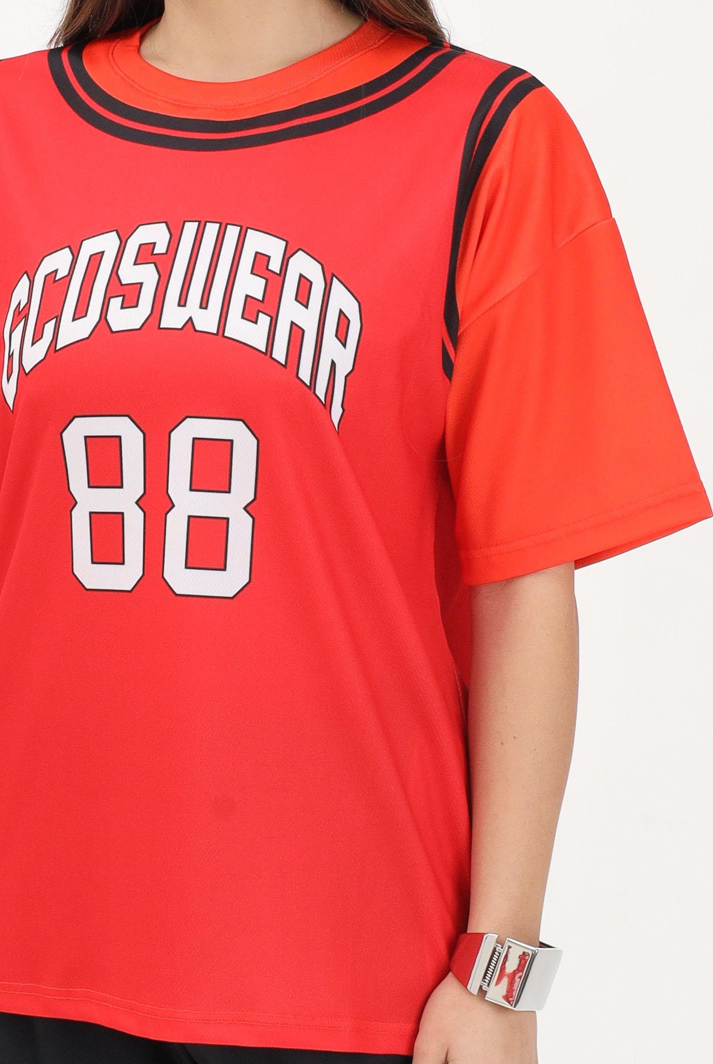 GCDS T-shirt a manica corta rossa e arancio per donna, ragazzi e bambini con stampa C1BJQC706J338 436O GCDS