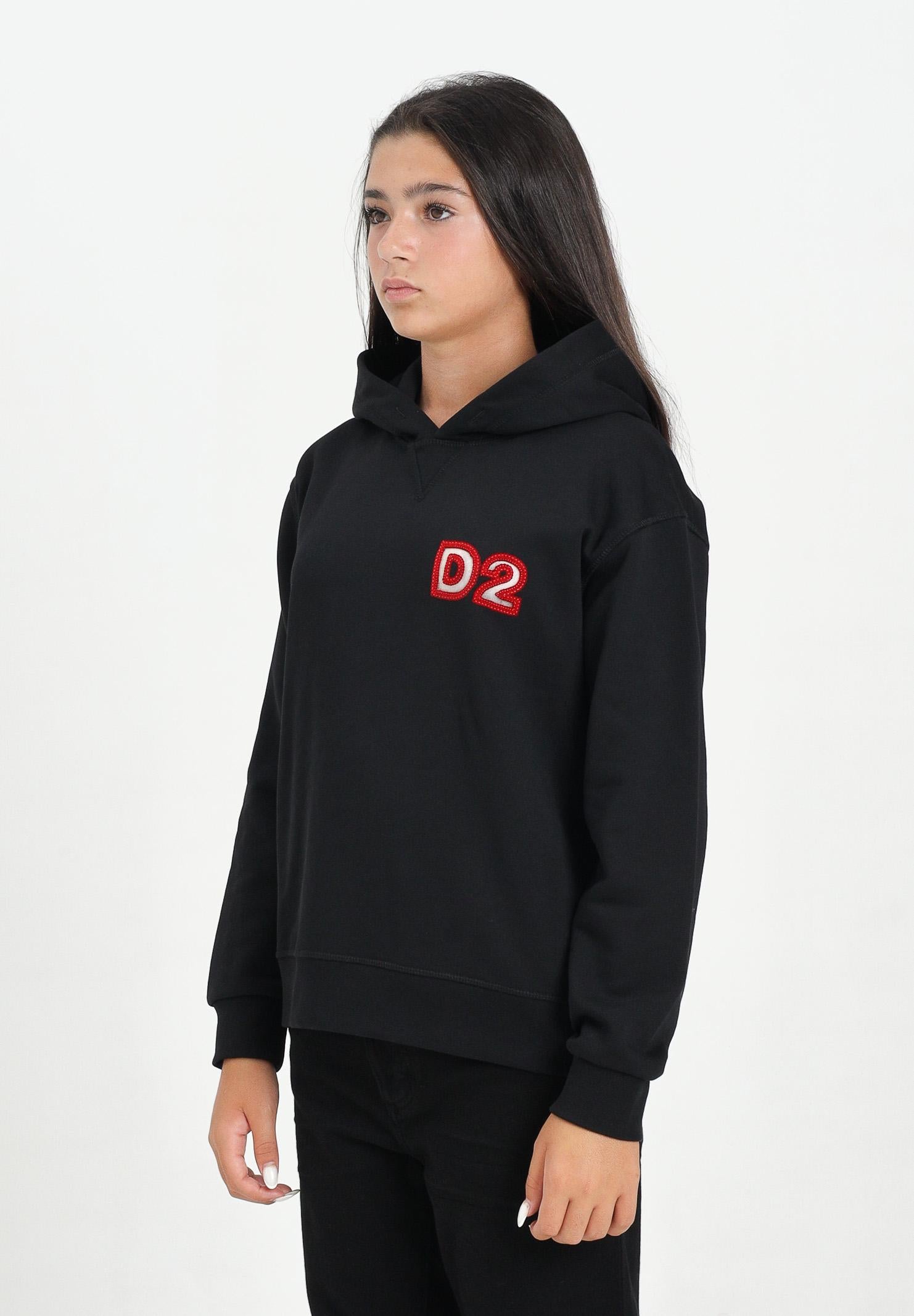 DSQUARED2 Felpa con cappuccio nera per donna, ragazzi e bambini con logo Beads DQ3016D009B DQ900 DSQUARED2