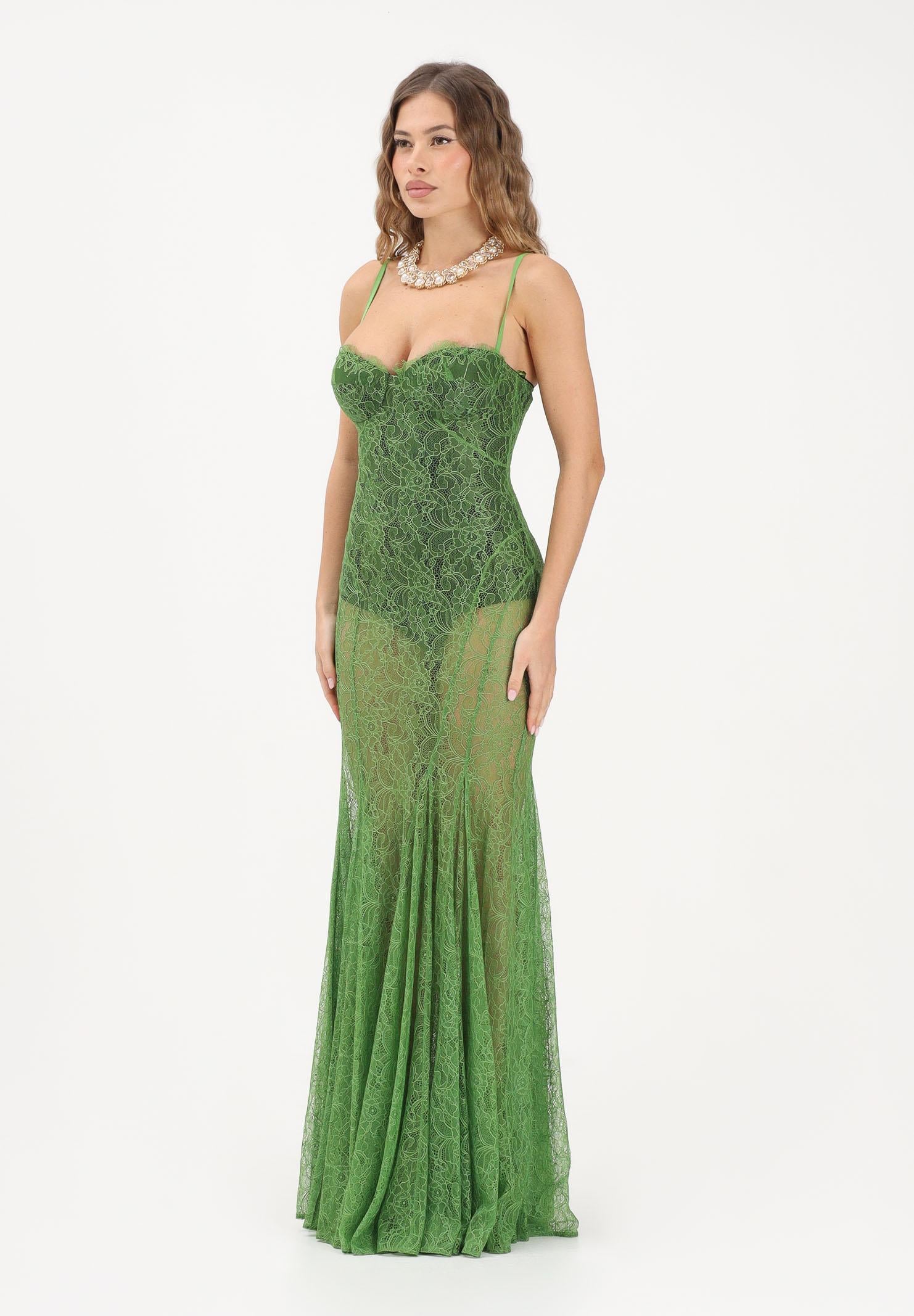 ELISABETTA FRANCHI Abito lungo verde da donna in pizzo floreale ABR0862E2 FA1 ELISABETTA FRANCHI