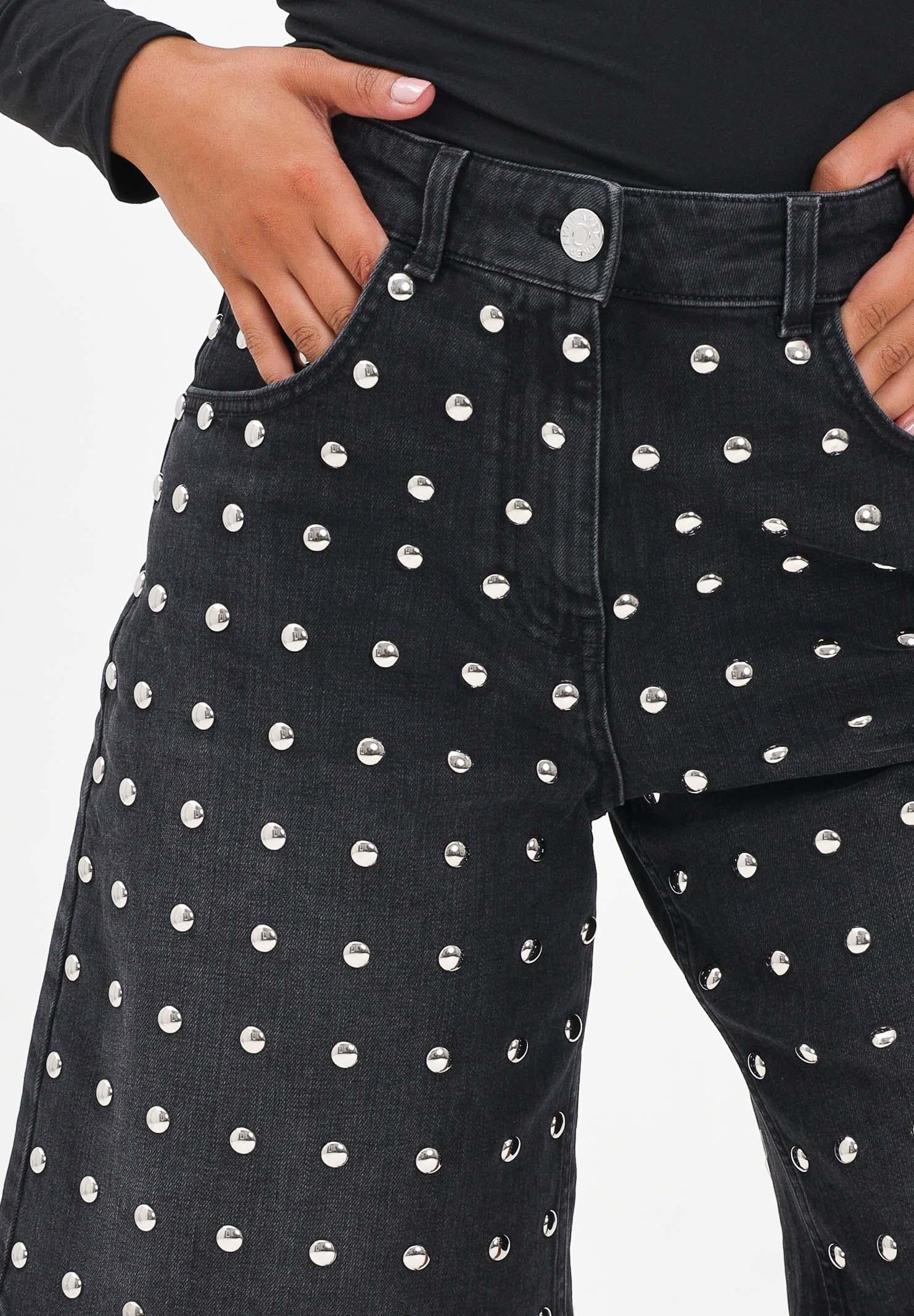 AKEP Bermuda in denim nero da donna con borchie BMKD11102 V1 AKEP