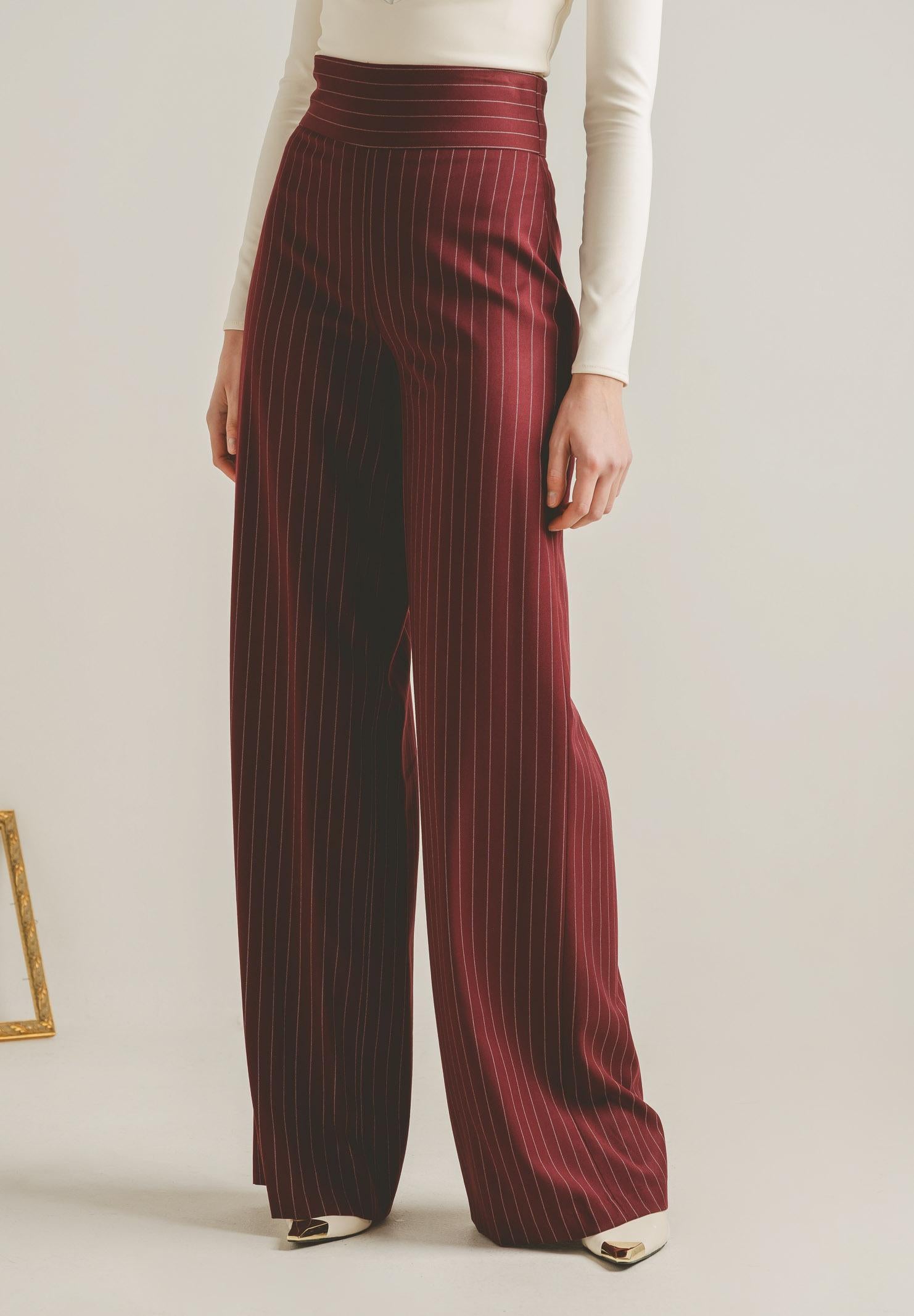 SANTAS Pantalone elegante POUVOIR bordeaux da donna con micro gessatura PV2626 BO SANTAS