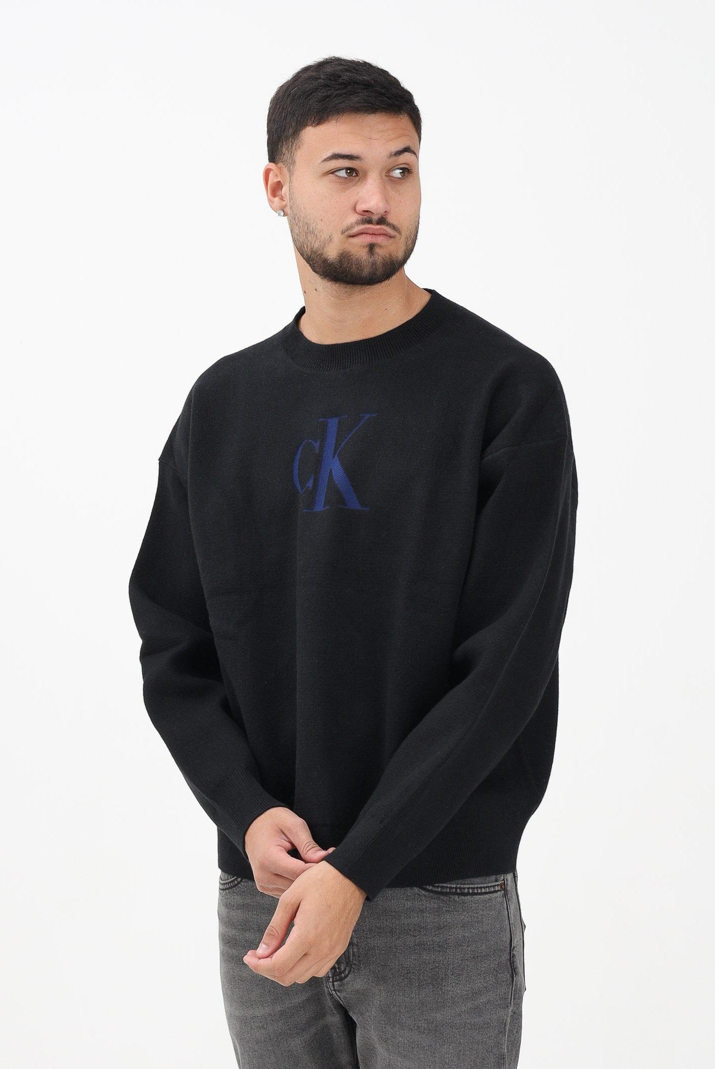 CALVIN KLEIN JEANS Maglioncino girocollo nero da uomo con logo LV04RD305GUB1  CALVIN KLEIN JEANS