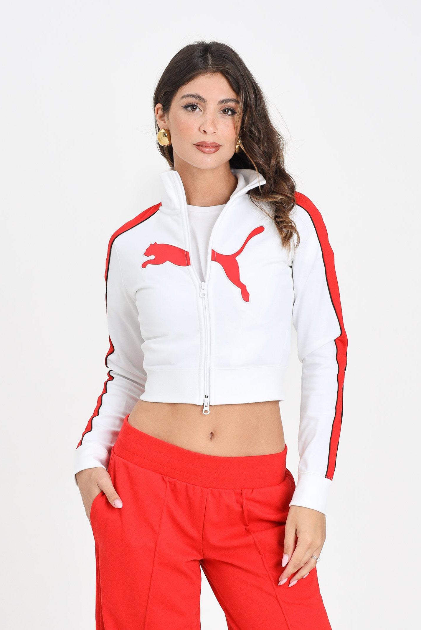 PUMA Felpa con zip FUTURE.PUMA.ARCHIVE T7 bianca e rossa da donna 632123 02 PUMA