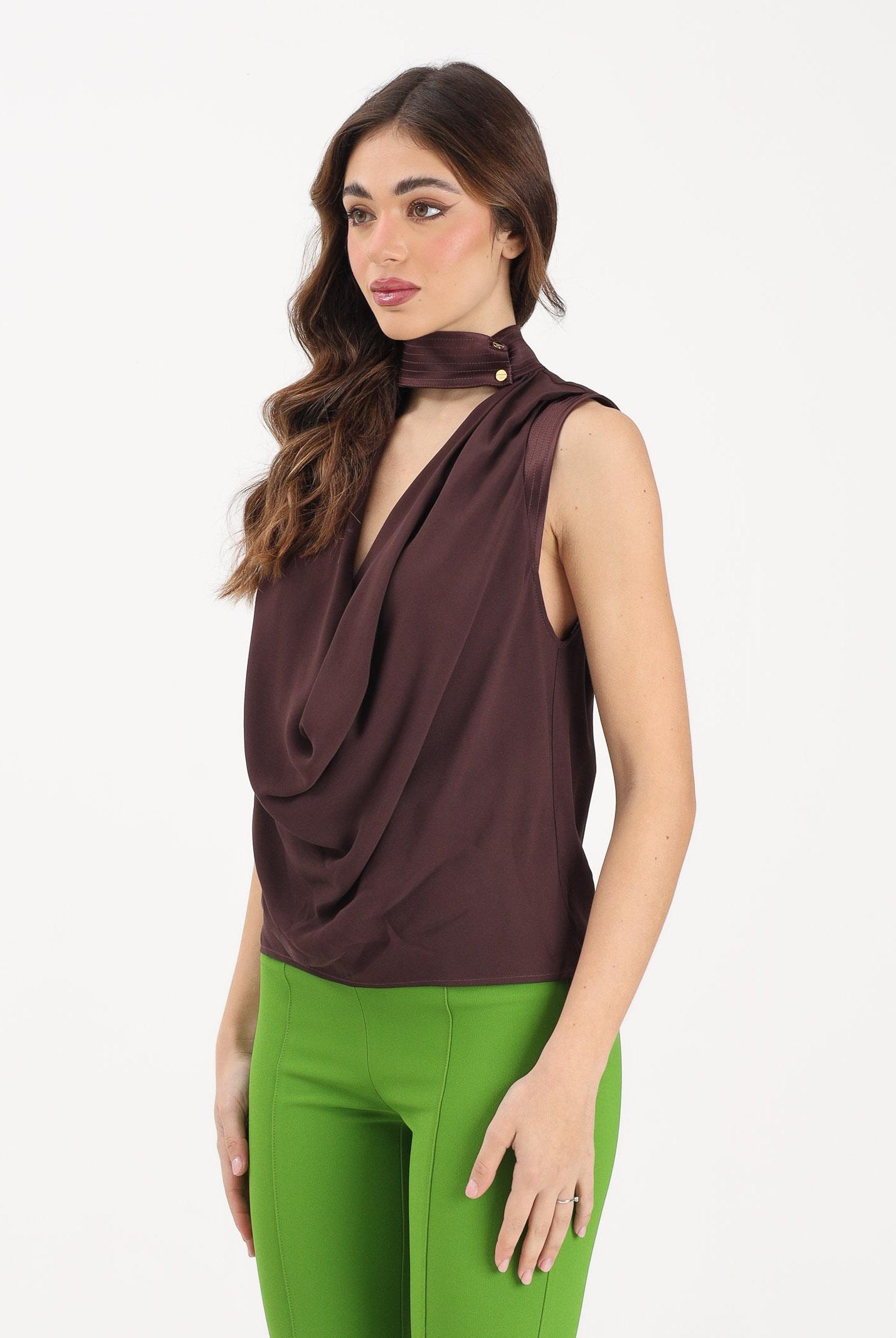 ELISABETTA FRANCHI Top elegante cacao da donna in georgette di viscosa CA13461E2 644 ELISABETTA FRANCHI