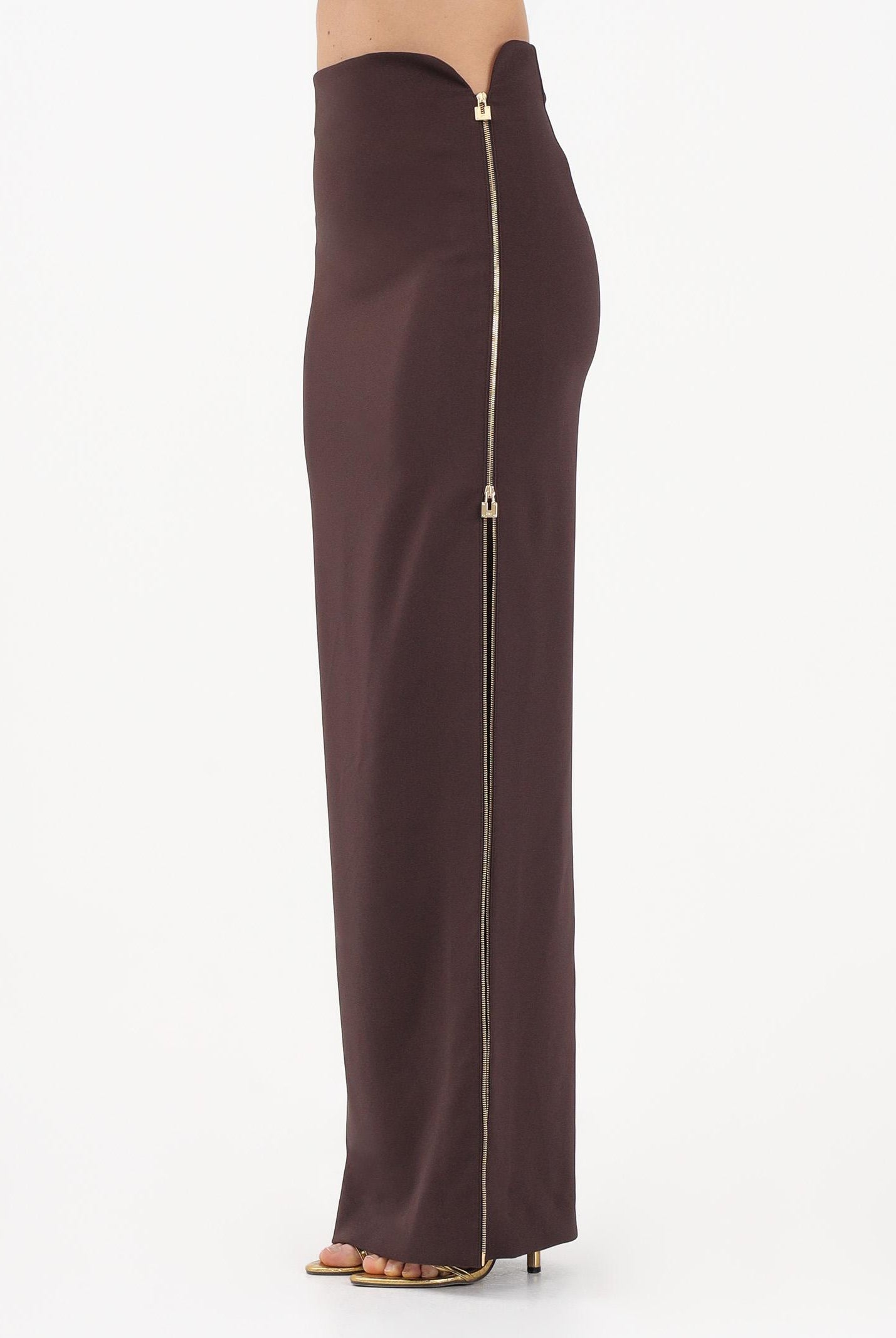 ELISABETTA FRANCHI Gonna lunga cacao da donna con zip gioiello GO16561E2 644 ELISABETTA FRANCHI