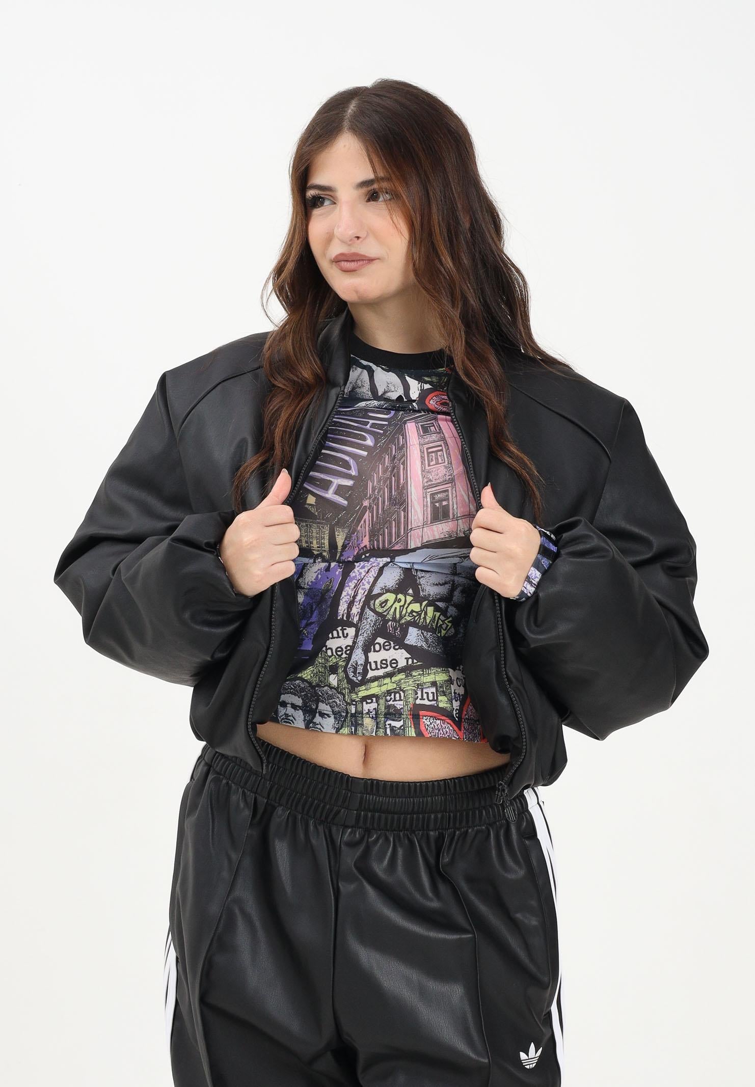 ADIDAS ORIGINALS Bomber Pleather Bomber Synthetic Down nero da donna JX5332 . ADIDAS ORIGINALS