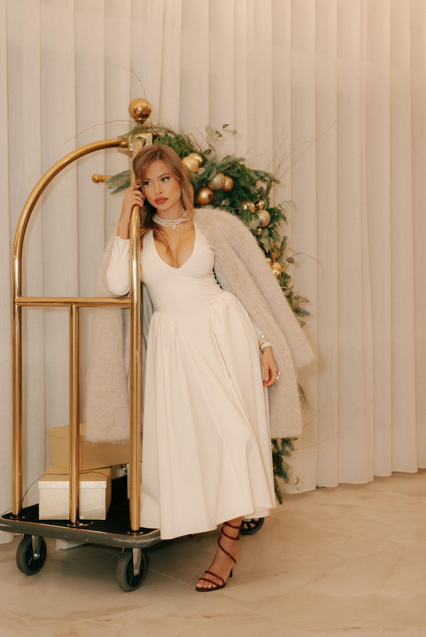 SANTAS Abito midi DOUCEUR avorio da donna PV2603 PA SANTAS