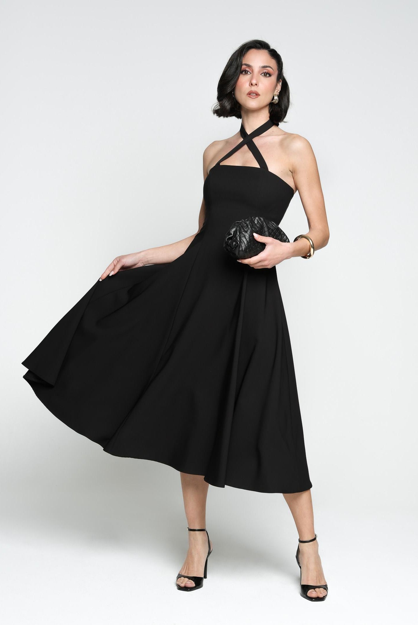 SANTAS Abito midi MEDELEINE nero da donna PV2508 NERO SANTAS