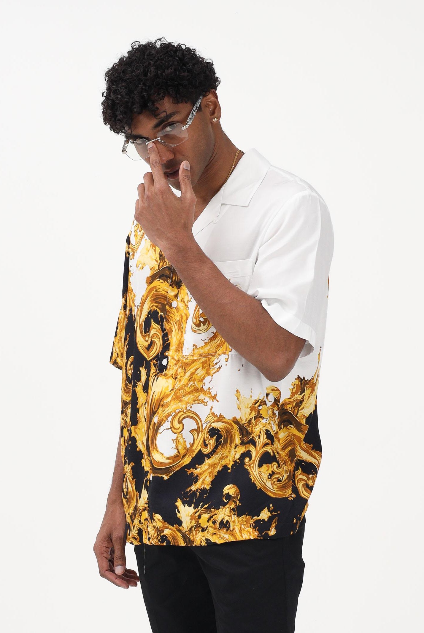 VERSACE JEANS COUTURE Camicia a manica corta bianca da uomo con stampa "Wave Couture" 80GAL2BBNS786 GL2 VERSACE JEANS COUTURE