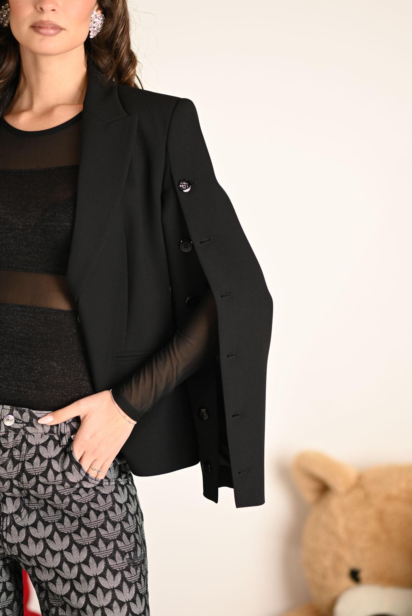 PINKO Giacca nera da donna con bottoni lungo le maniche 105679A2R9 Z99 PINKO