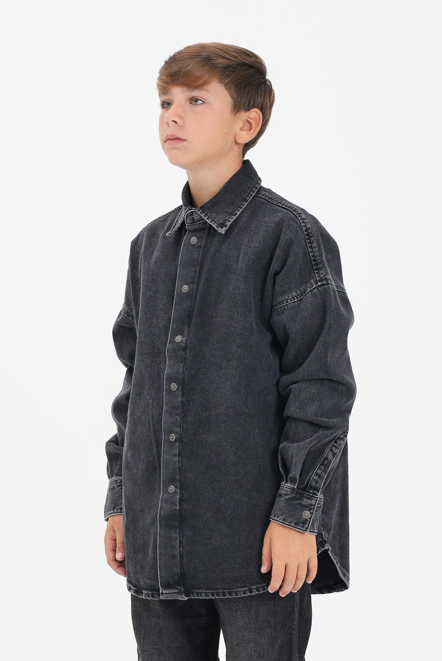 DIESEL Camicia a manica lunga in denim nero per donna, ragazzi e bambini con maxi logo Oval D J02307KXBPT K02 DIESEL