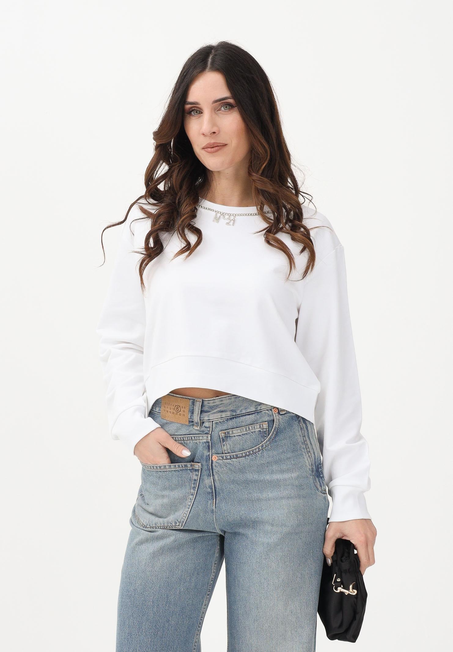 N21 Felpa girocollo bianca per donna, ragazze e bambine con dettaglio gioiello N210CRN0487 0N100 N21