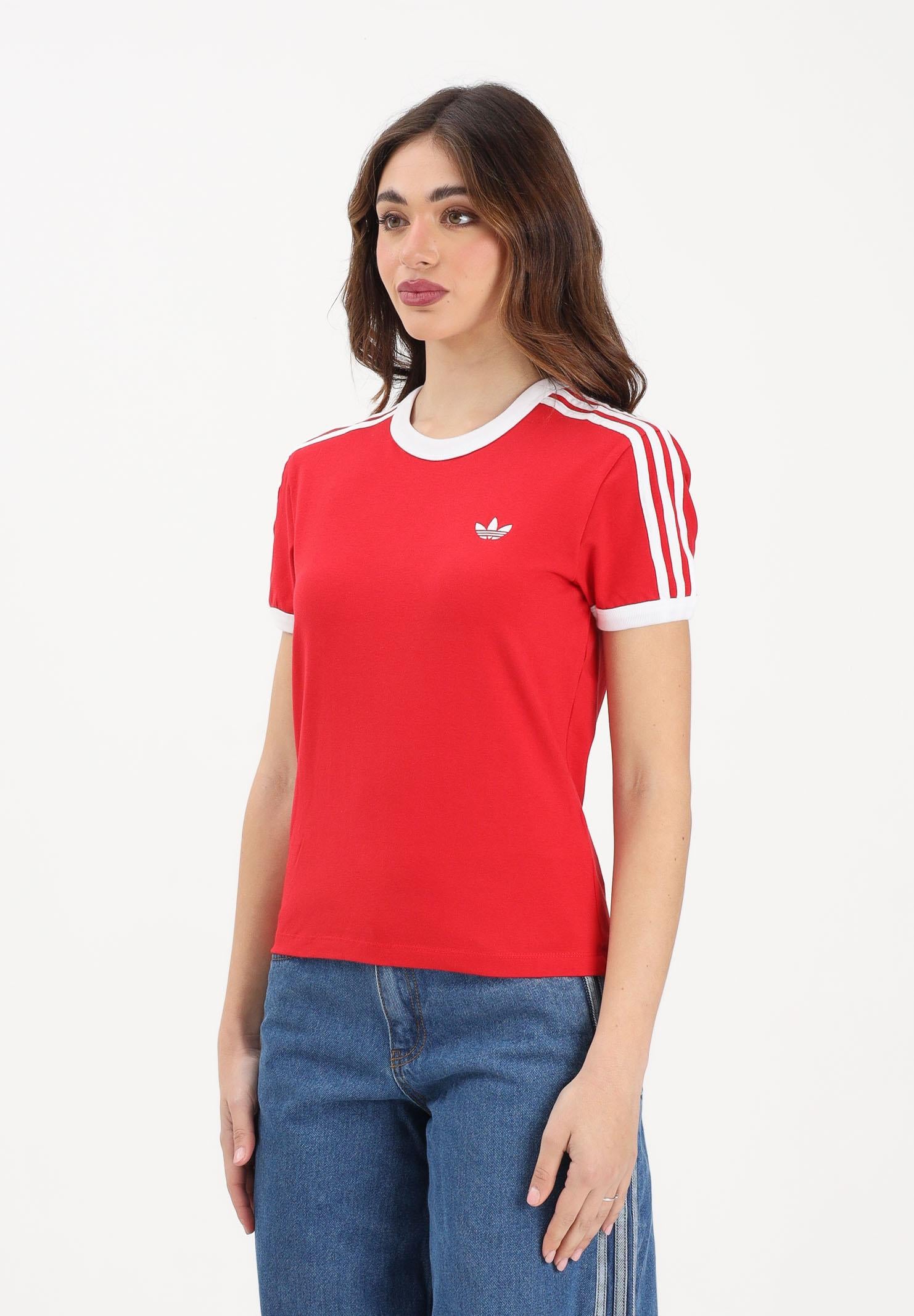 ADIDAS ORIGINALS T-shirt a manica corta 3 STRIPES SLIM rossa da donna KD3676 . ADIDAS ORIGINALS