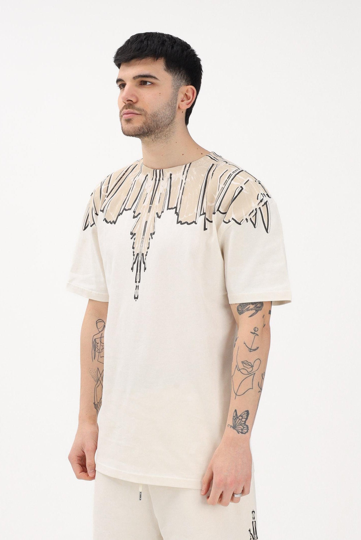 MARCELO BURLON COUNTY OF MILAN T-shirt a manica corta panna da uomo con stampa S6CMMATH021 412 MARCELO BURLON COUNTY OF MILAN