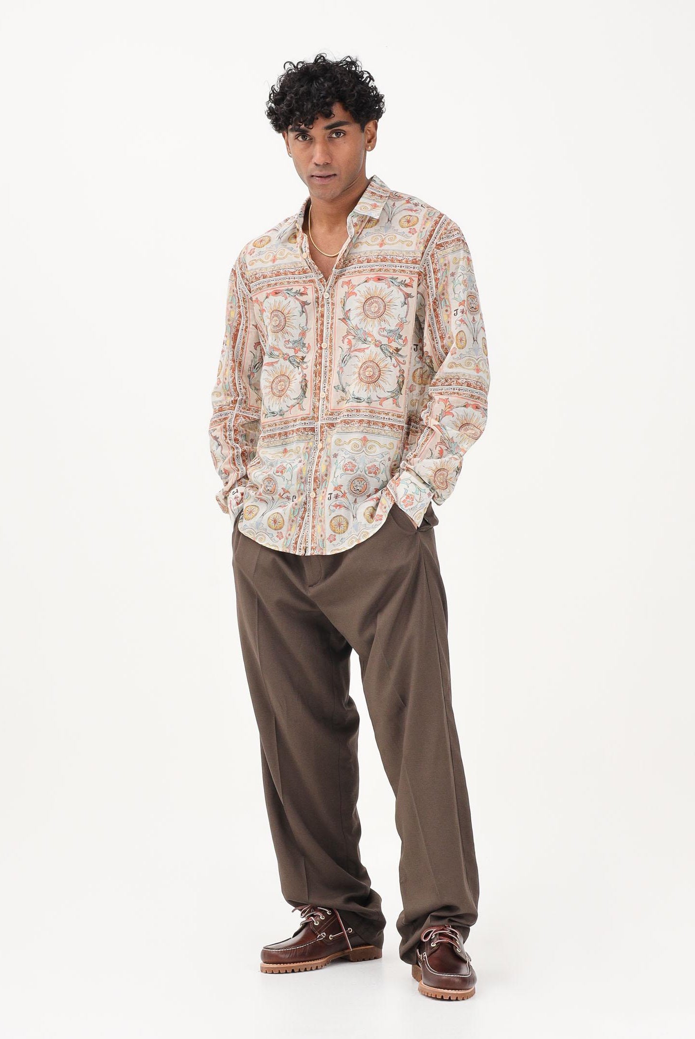 JUST CAVALLI Pantalone elegante in lino marrone da uomo 80OAA129N0698 772 JUST CAVALLI