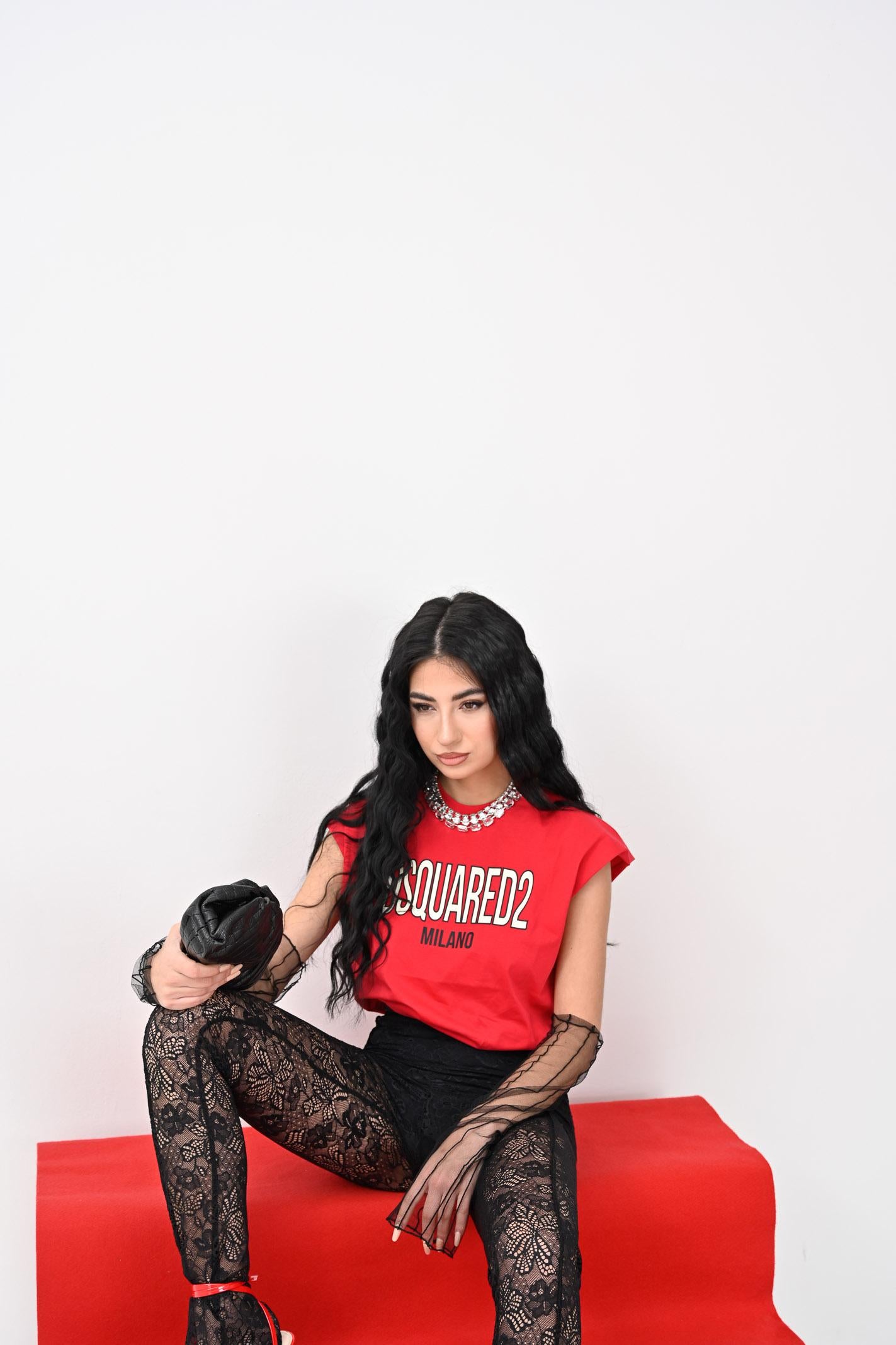 DSQUARED2 T-shirt senza maniche rossa per donna, ragazzi e bambini con stampa logo DQ2900D0A47 DQ405 DSQUARED2