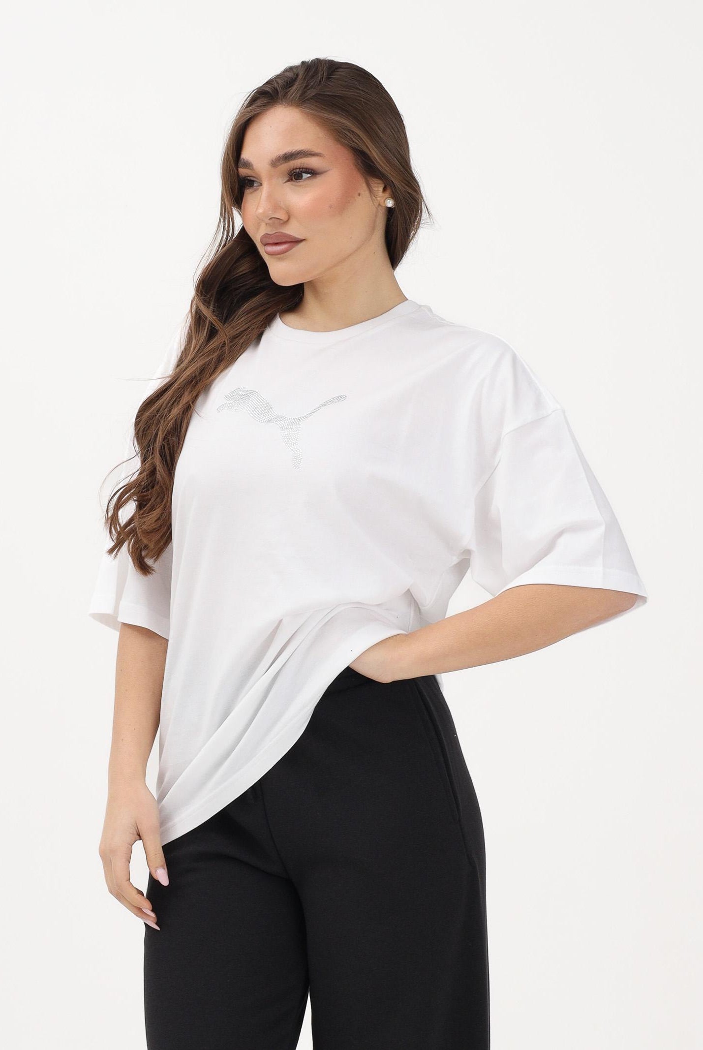 PUMA T-shirt a manica corta Essentials Bedazzled bianca da donna 634566 02 PUMA