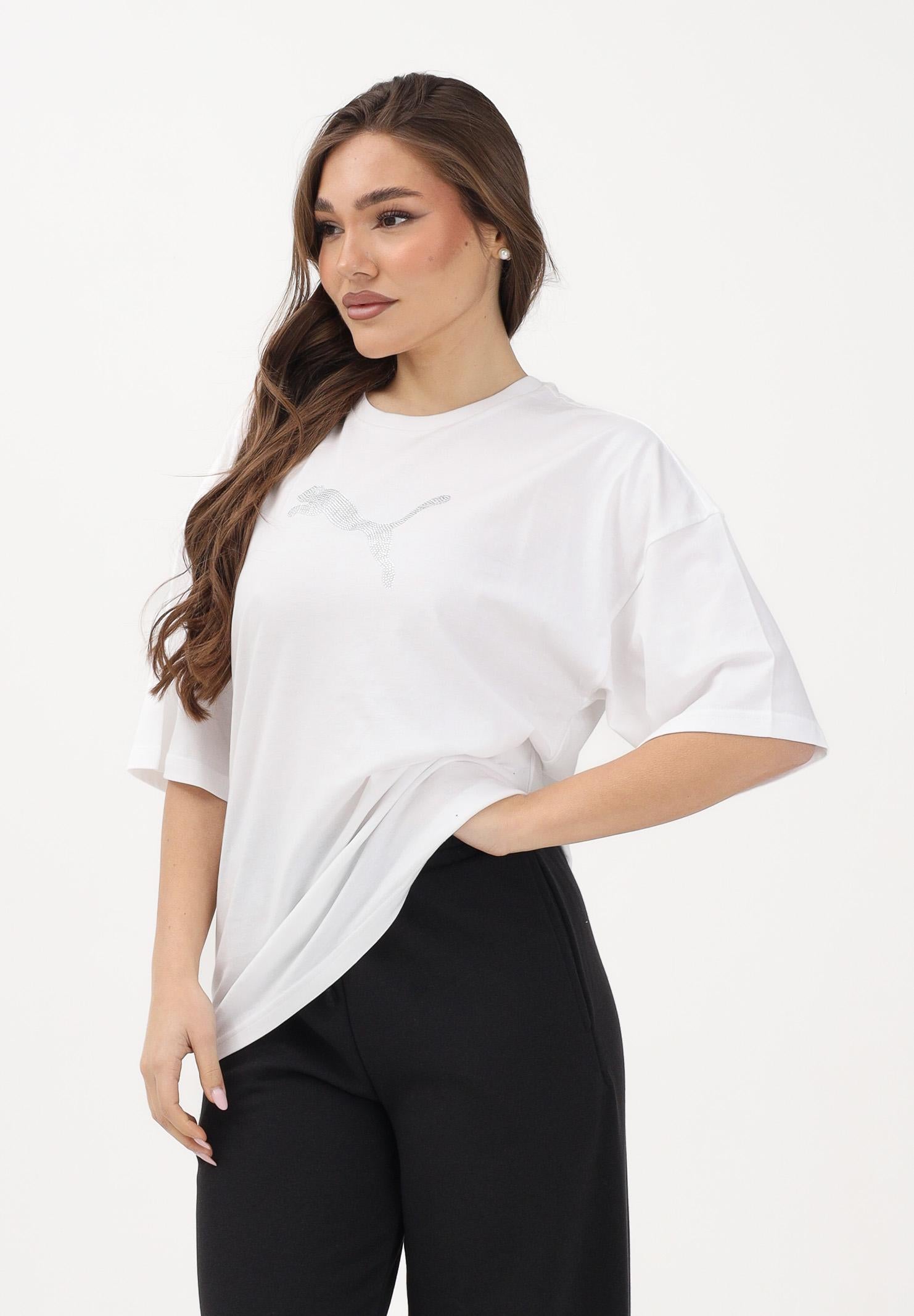 PUMA T-shirt a manica corta Essentials Bedazzled bianca da donna 634566 02 PUMA