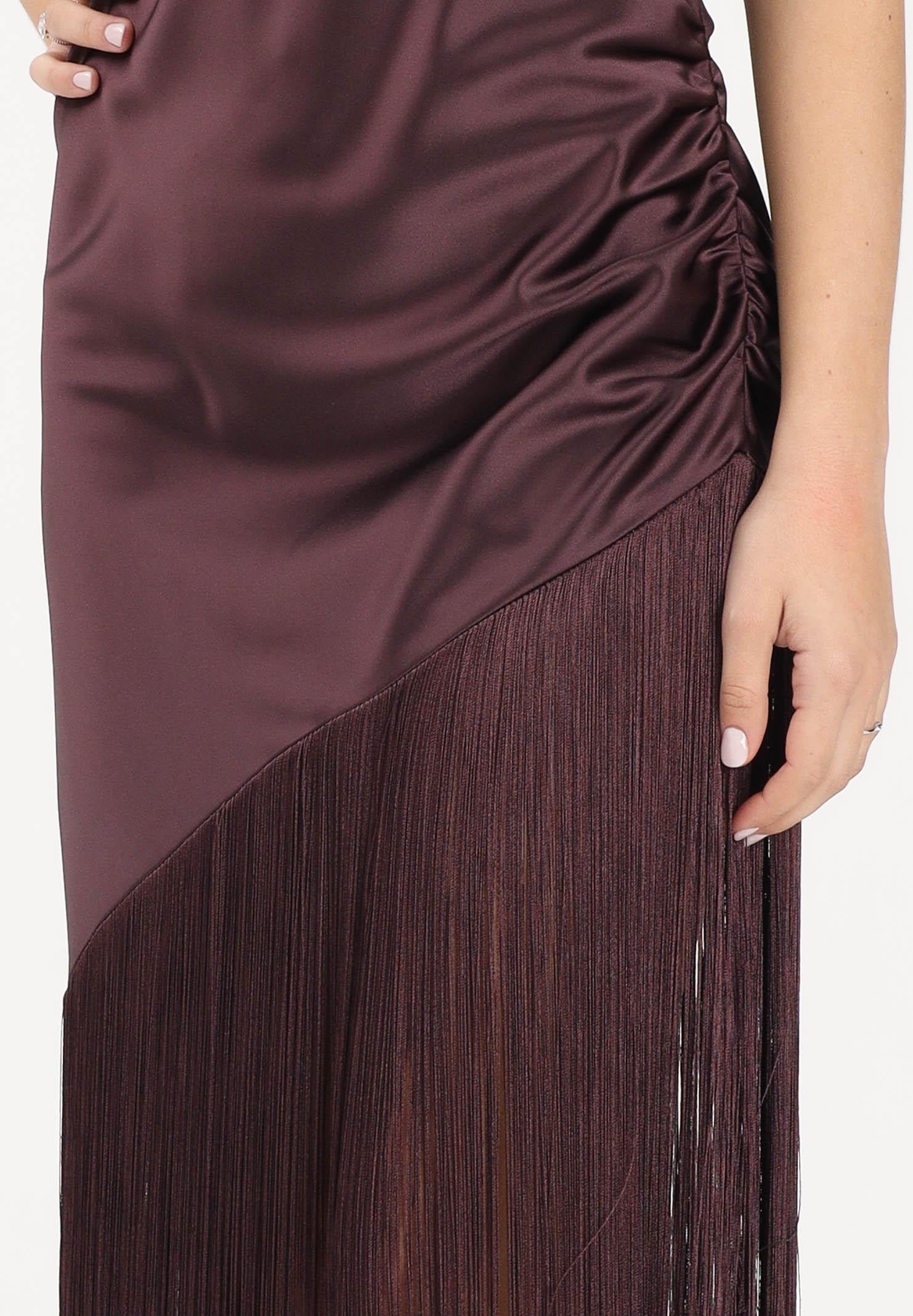 PINKO Abito midi bordeaux da donna in satin con frange 106430A33D R57 PINKO