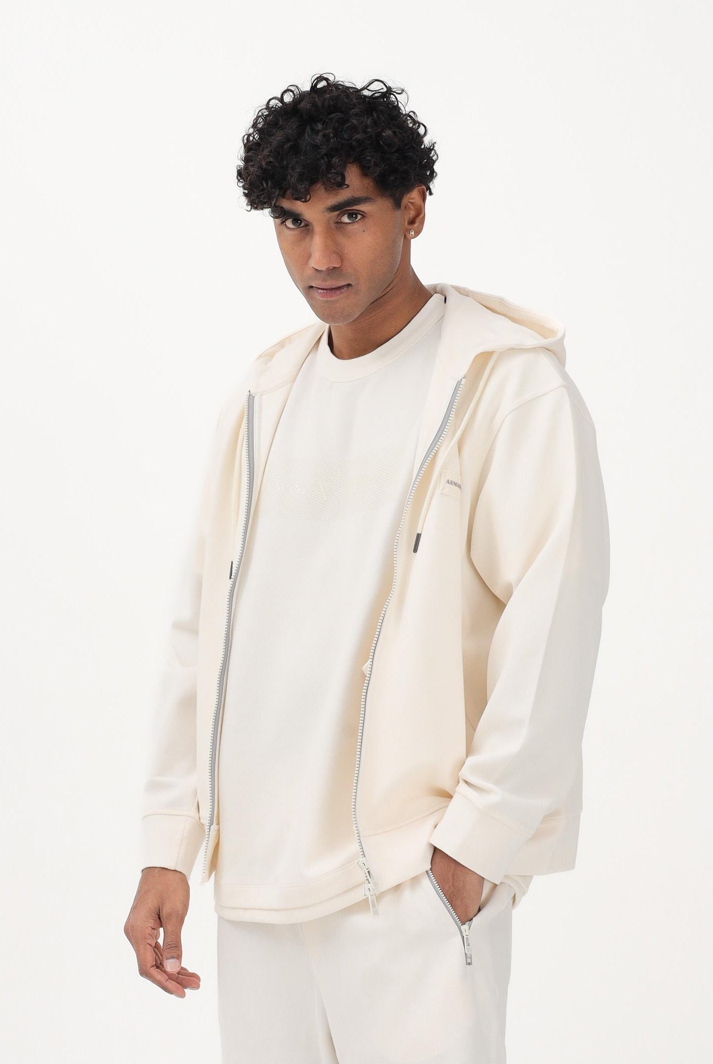 ARMANI EXCHANGE Felpa con zip panna da uomo rifinita da logo XM002352AF21869 U1074 ARMANI EXCHANGE