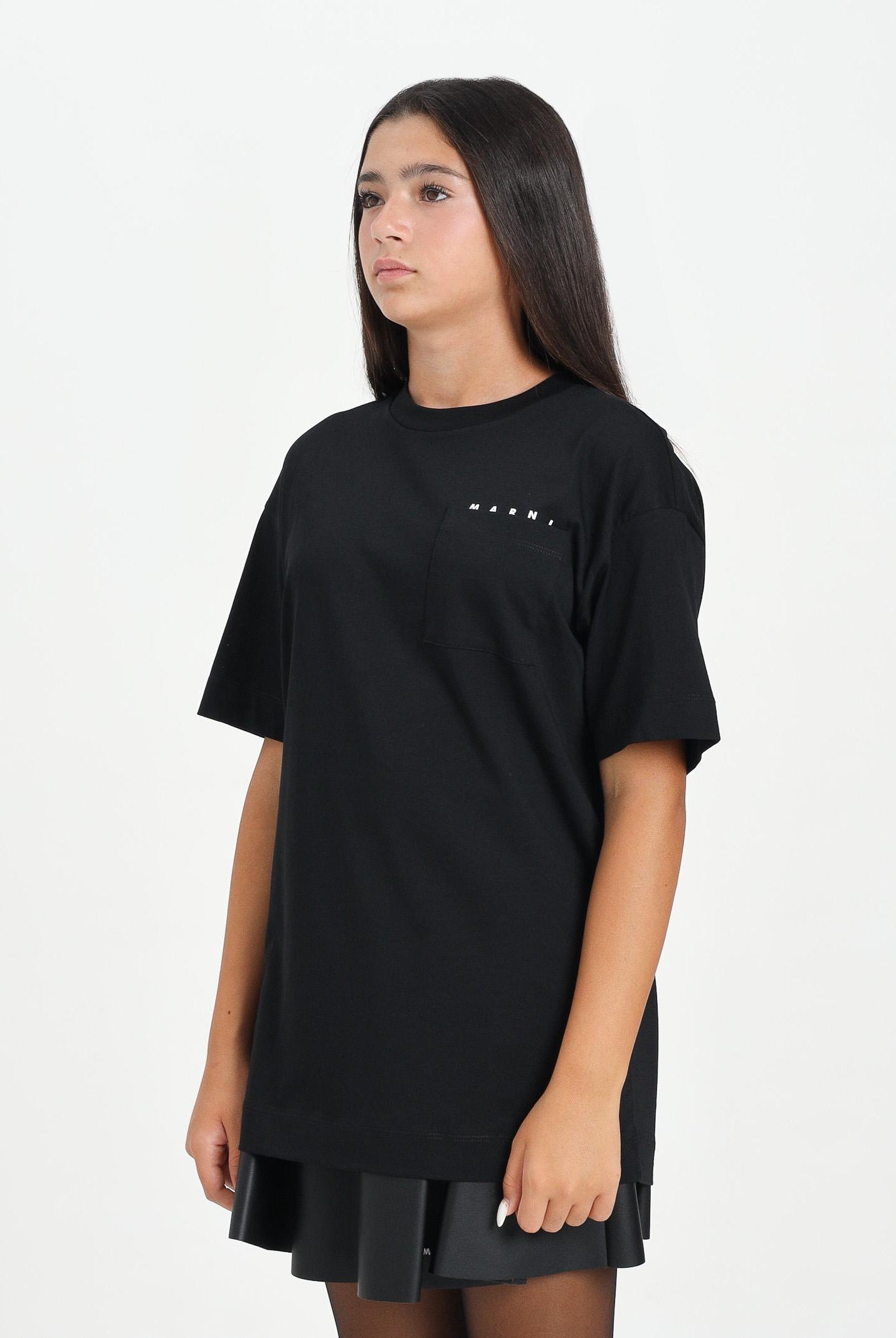 MARNI T-shirt a manica corta nera per donna, ragazzi e bambini con taschino e logo M01415M00RF 0M900 MARNI