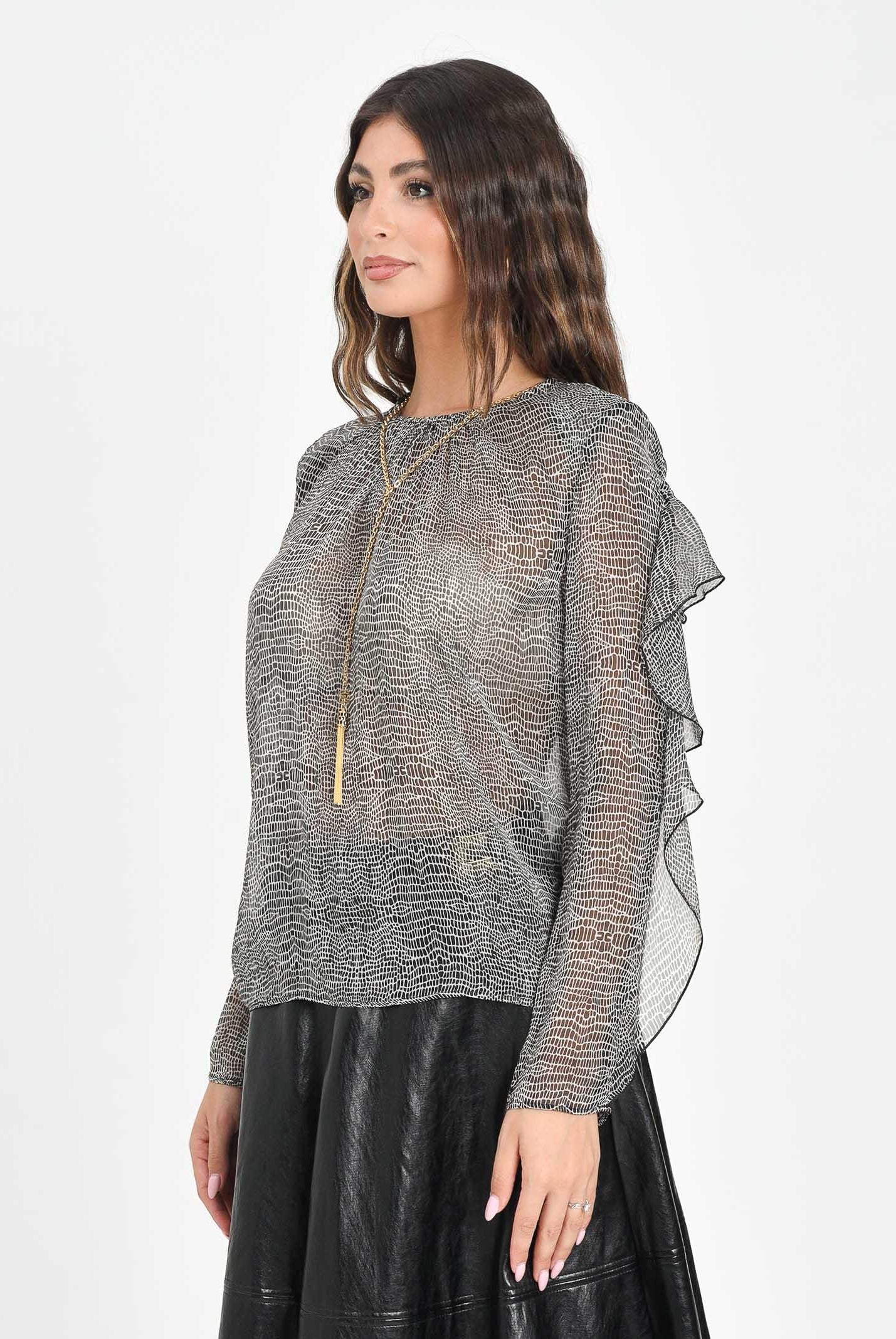 ELISABETTA FRANCHI Blusa nera da donna caratterizzata da stampa effetto pitonato CA12757E2 110 ELISABETTA FRANCHI