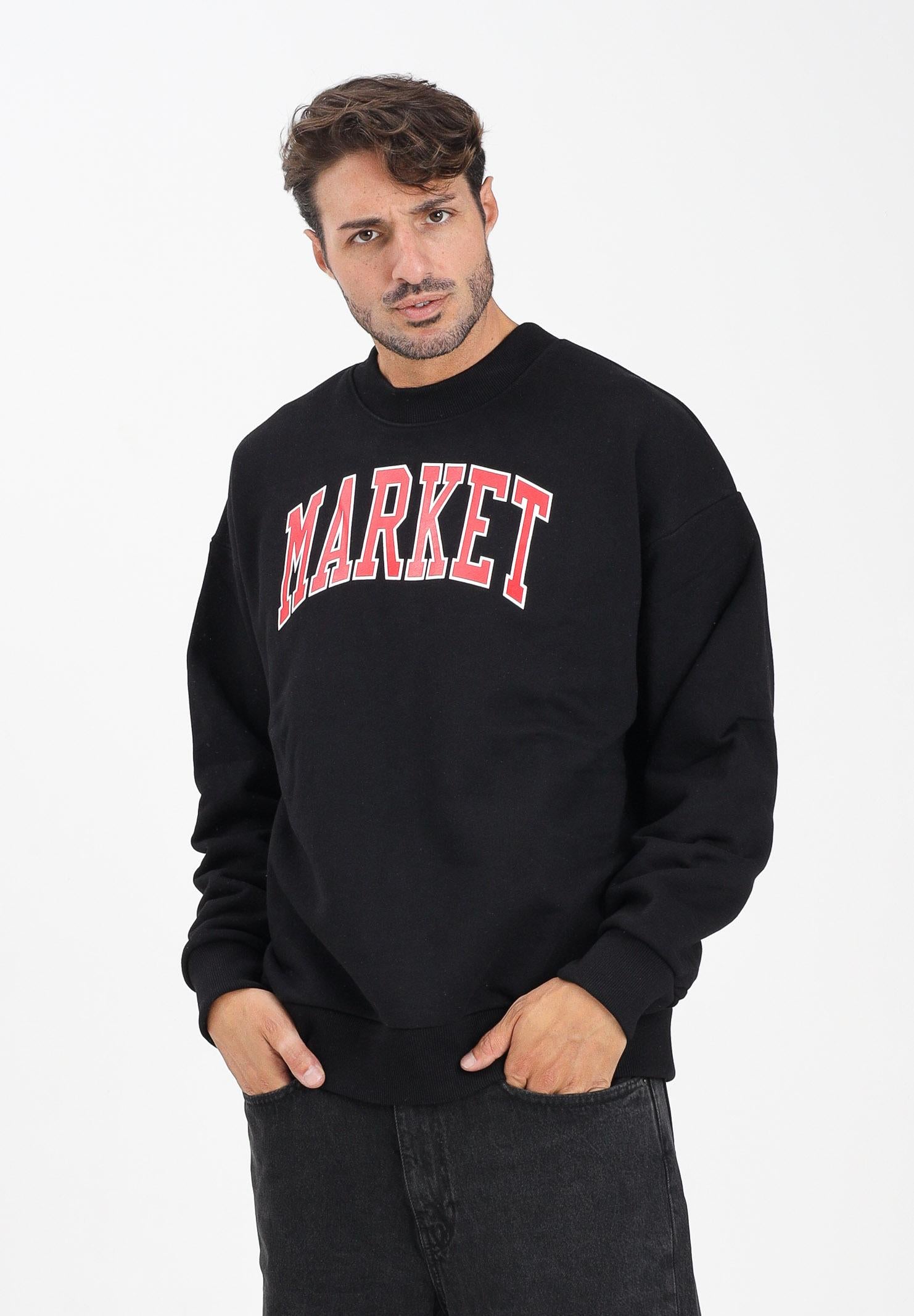 MARKET Felpa girocollo nera da uomo con logo F5MKMASW007 110 MarKET