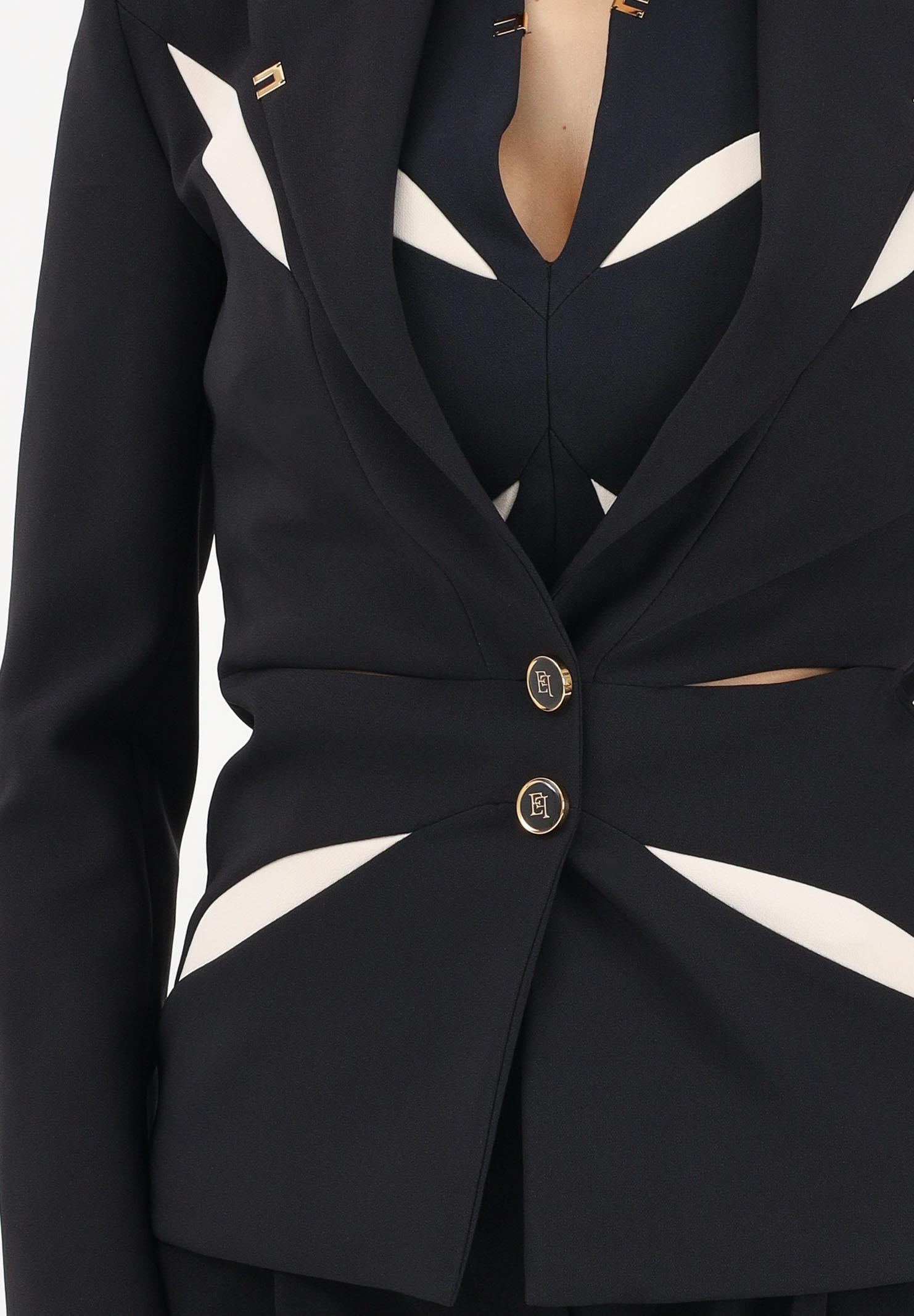 ELISABETTA FRANCHI Giacca monopetto nera e burro da donna con cut-out bicolore GI19861E2 685 ELISABETTA FRANCHI