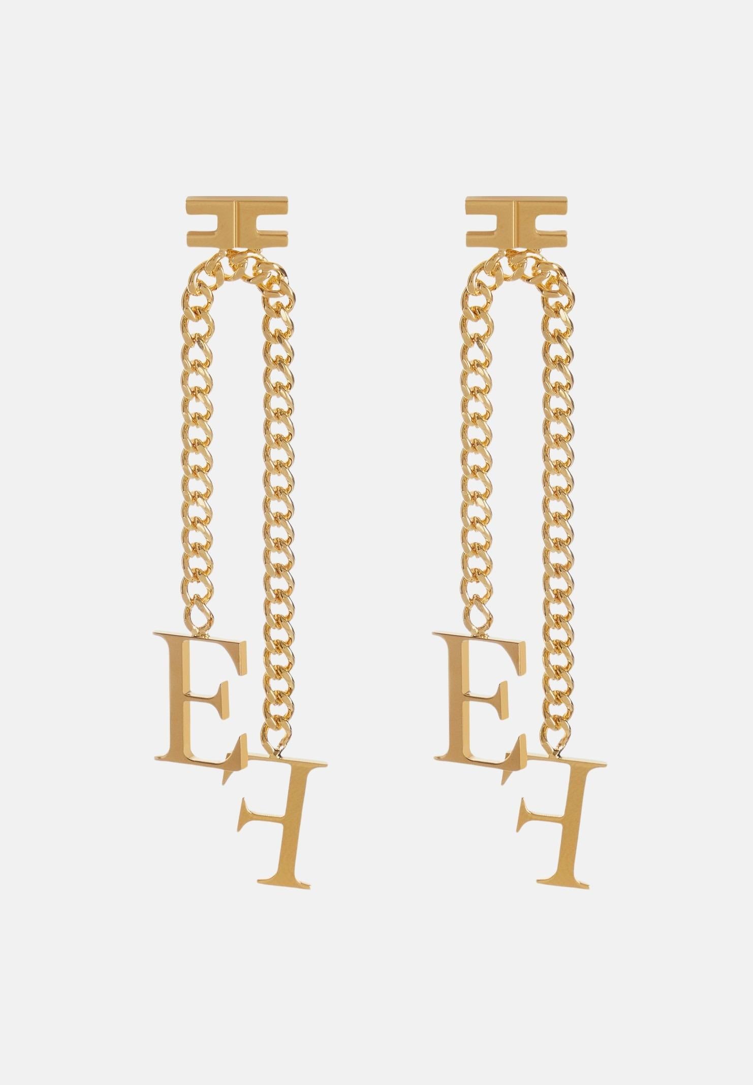 ELISABETTA FRANCHI Orecchini oro da donna con catena pendente e logo<BR/> OR17A56E2 U95 ELISABETTA FRANCHI