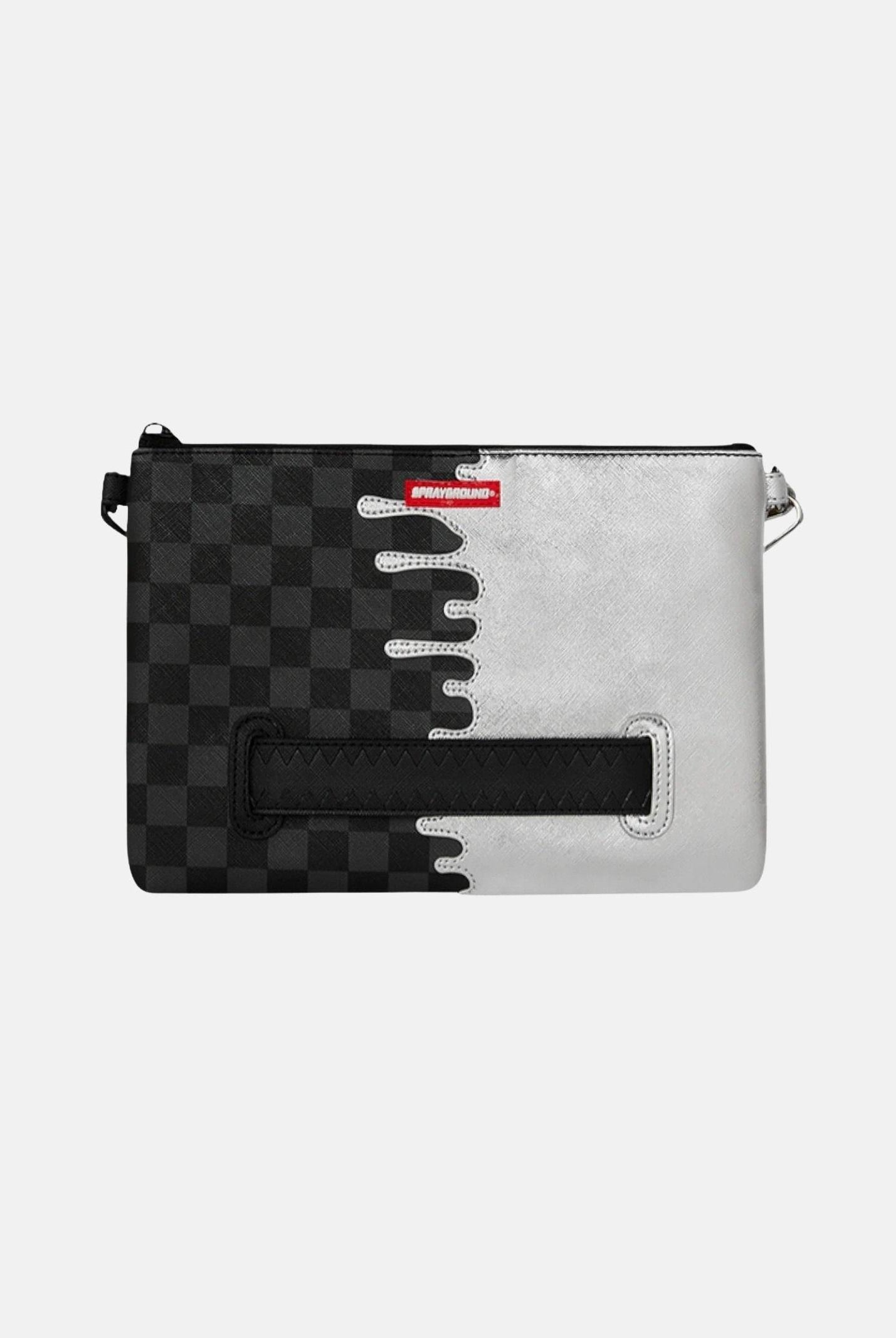 SPRAYGROUND Pochette Silver Side Drip Black Check Shark argento e nera per uomo e donna 910B8929NSZ . SPRAYGROUND